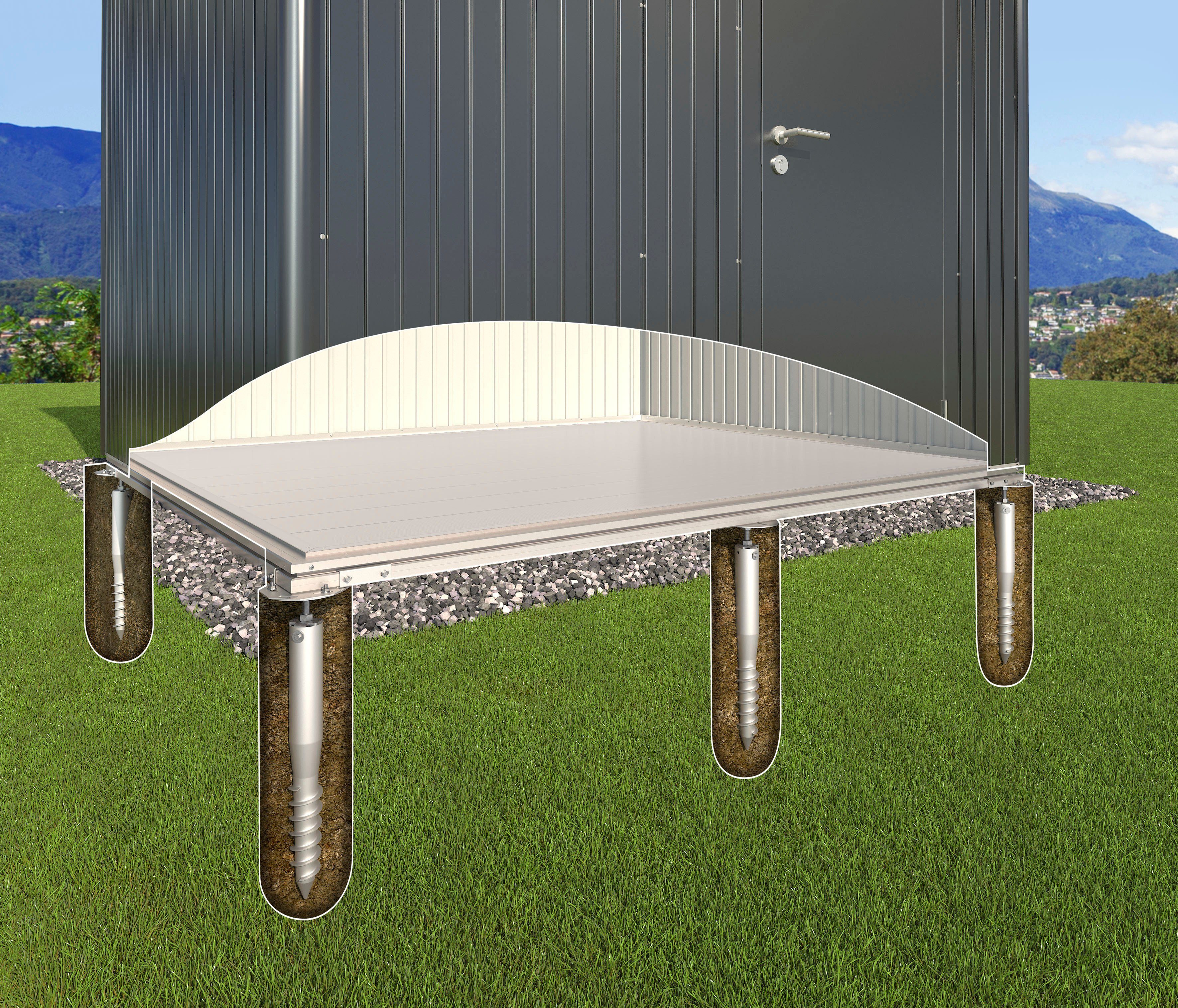 Biohort Gerätehaus-Fundamentrahmen, BxT: 252x252 cm, für SmartBase PLUS HighLine H4, AvantGarde A7, Panorama P4, aus Aluminium