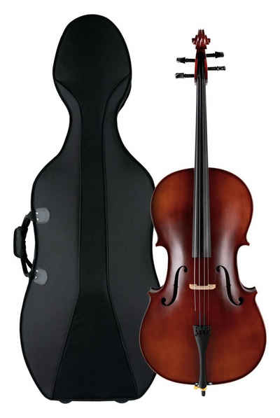 Classic Cantabile Cello Brioso Set - 4/4 Violoncello mit Boden & Zargen aus geflammtem Ahorn, Inkl. Trolley-Leichtkoffer, Kolofonium und Bogen