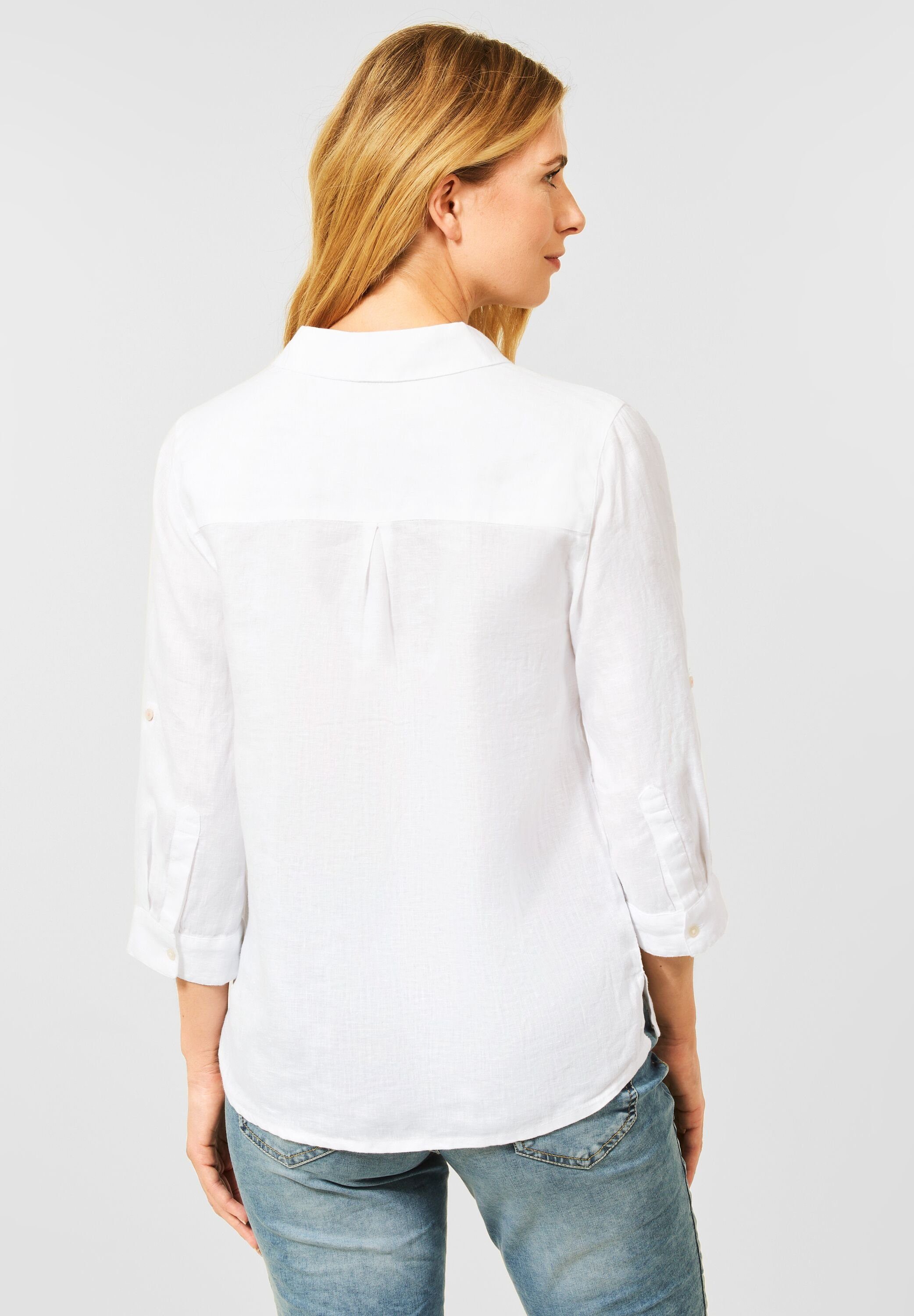 Cecil Klassische Bluse Cecil Leinenbluse mit 3/4-Ärmel in White (1-tlg)  Locker geschnitten, Maße bei Größe M ca.: Länge 70 cm, Brust 110 cm,  Saumweite 116 cm