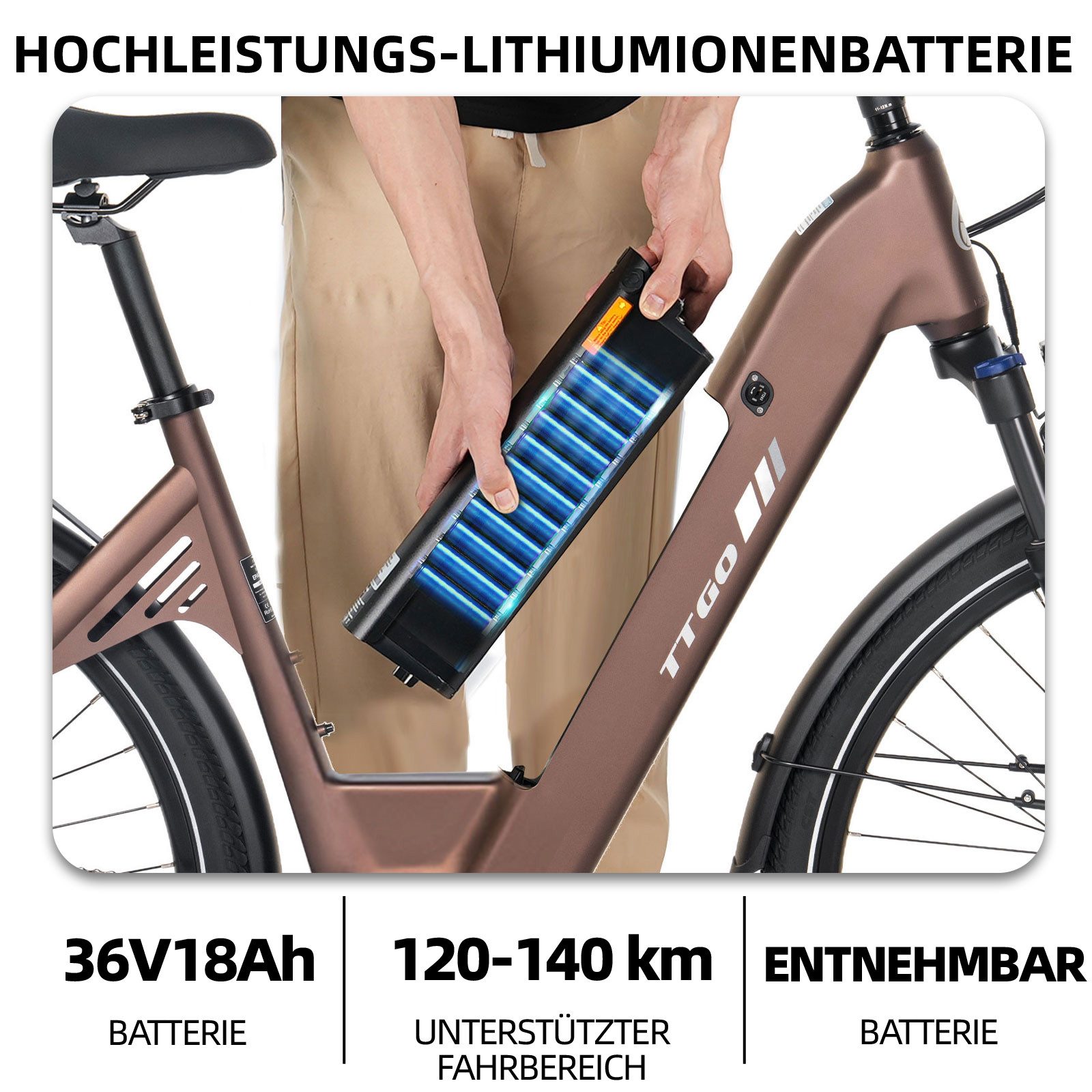 TTGO E-Bike Cityrad 28 Zoll, 75Nm Mittelmotor, 650Wh bis zu 140km, Lockout-Federgabel, 9 Gang Shimano, Kettenschaltung, Mittelmotor, 650 Wh, (Pedelec, Farb-LCD-Display, Hydr. Scheibenbremse, Tiefeinstieg), C7 SE, Drehmomentsensor, Elektrofahrrad für Damen und Herren