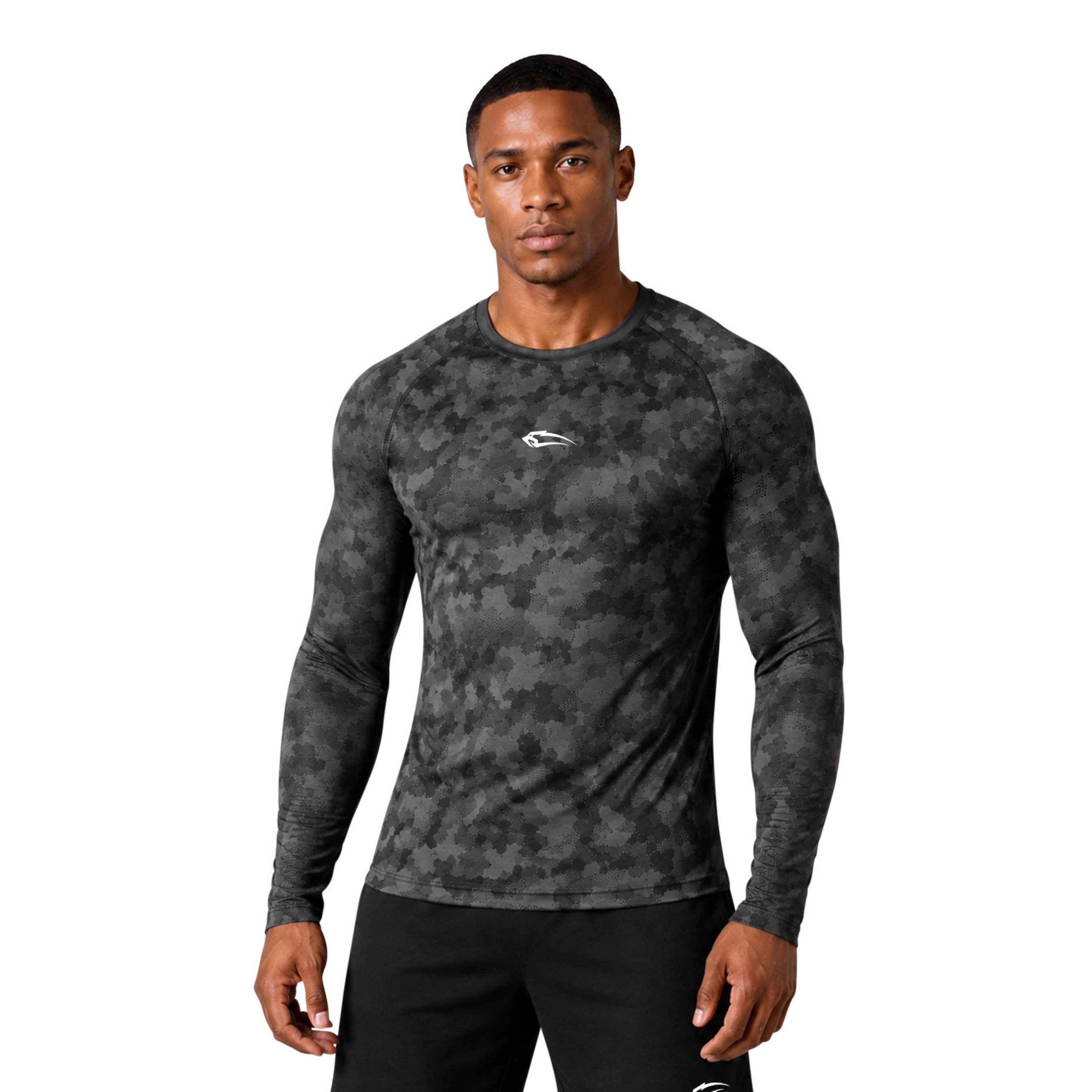 Smilodox Longsleeve Varek Herren, Compressionshirt langarm, Shaped Fit, Camouflage, Gym Compression Fit, Seamless, atmungsaktiv, Body Mapping, Stretch