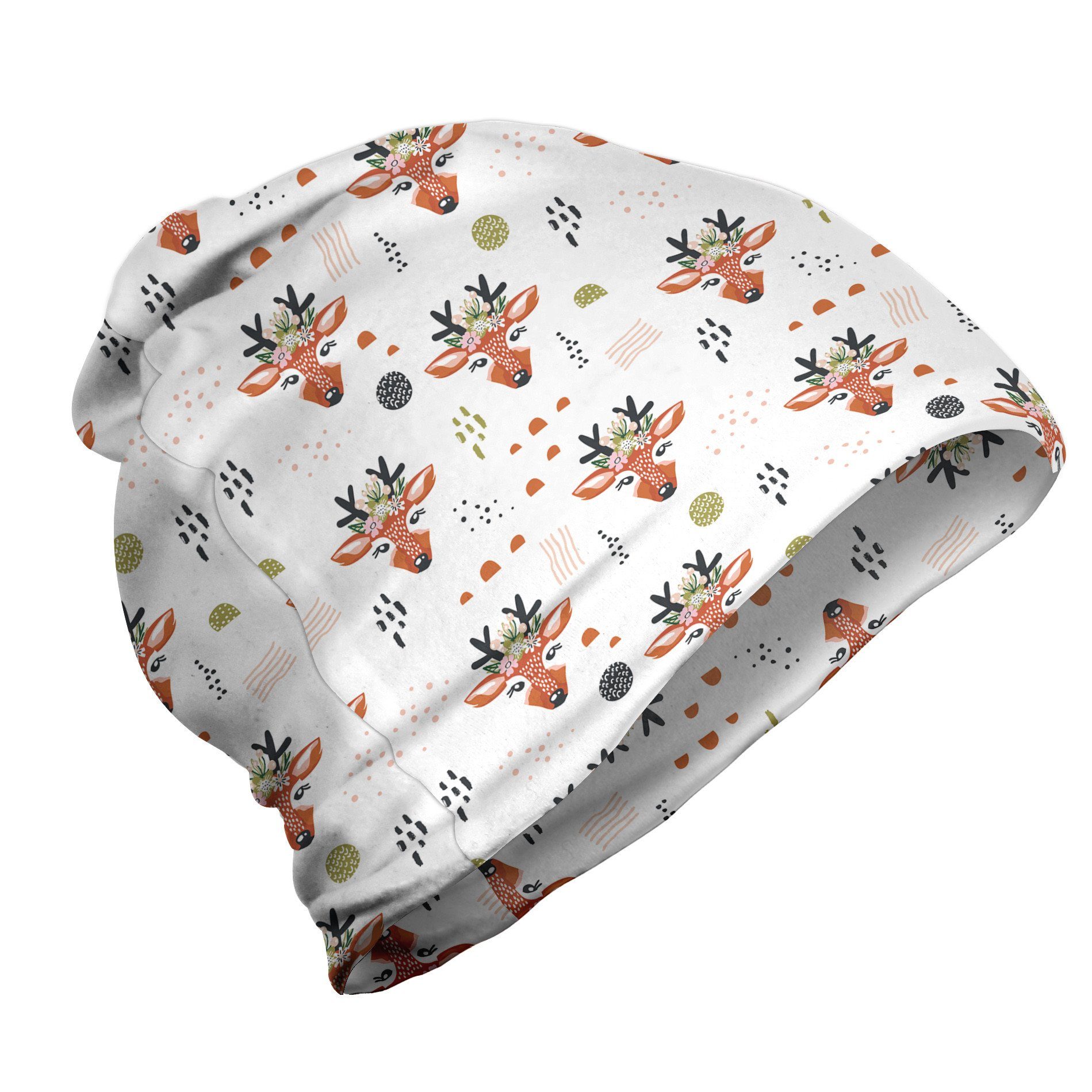 Abakuhaus Beanie Wandern im Freien Wald Deer Gesicht in Floral Design