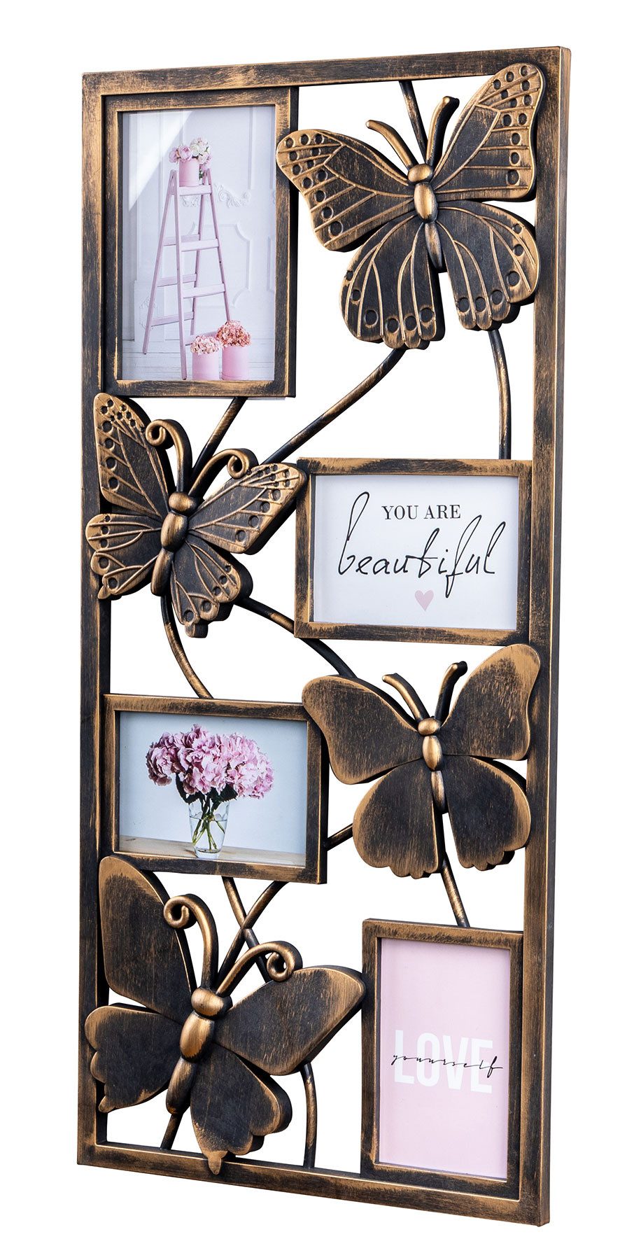 Levandeo® Bilderrahmen Collage, Bilderrahmen 4 Fotos 10x15 13x18 Kupfer Schwarz Schmetterling