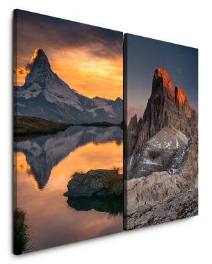 Sinus Art Leinwandbild 2 Bilder je 60x90cm Dolomiten Bergsee Natur Erholung Reflexion Meditation Traumhaft