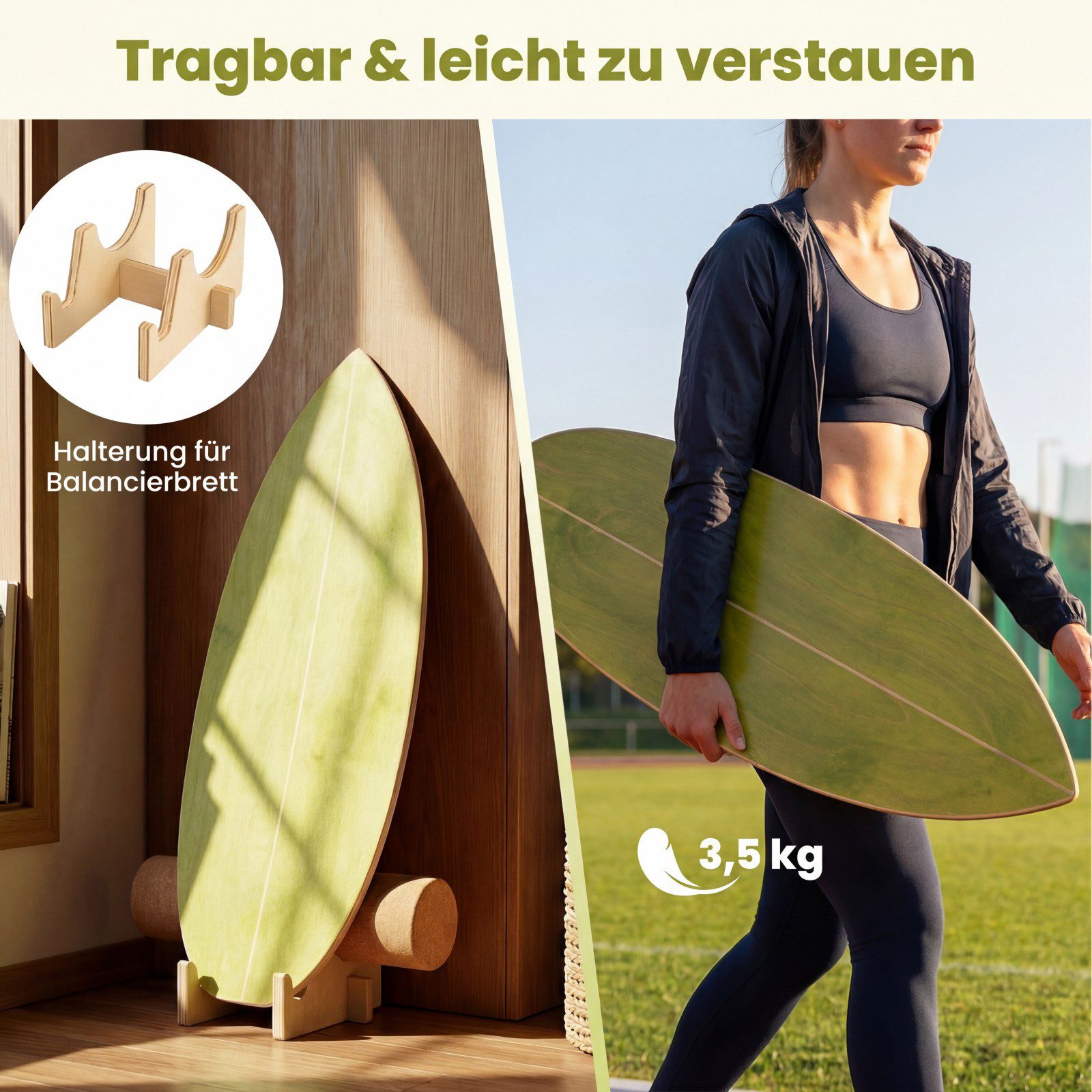 COSTWAY Balanceboard, Mit Korkrolle & Aufbewahrungsständer zum Trainieren