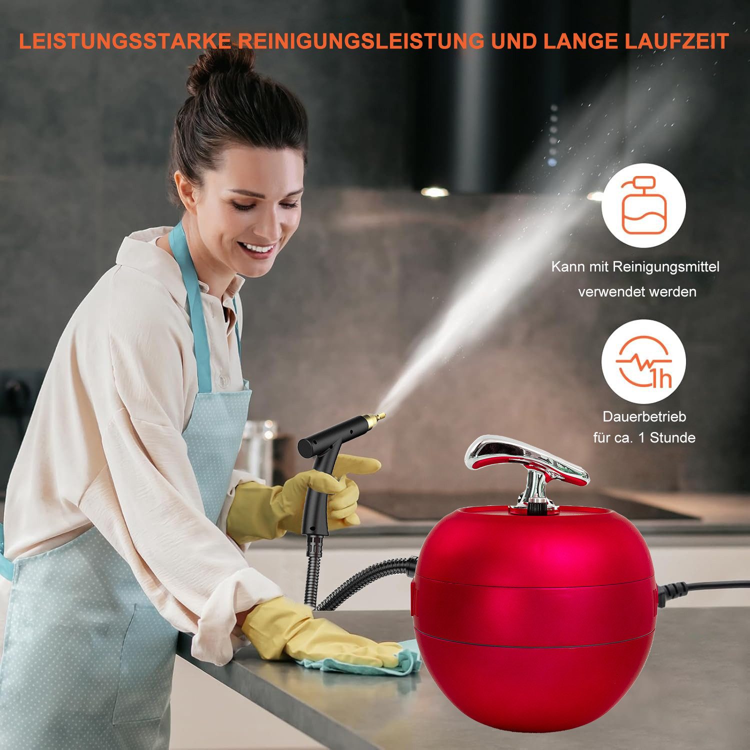 INSE Handdampfreiniger Tragbarer Dampfreiniger, Druckdampfreiniger, Reinigungsgerät, 2000 W, 6 einstellbare Geschwindigkeiten, 1500 ml Wassertankkapazität