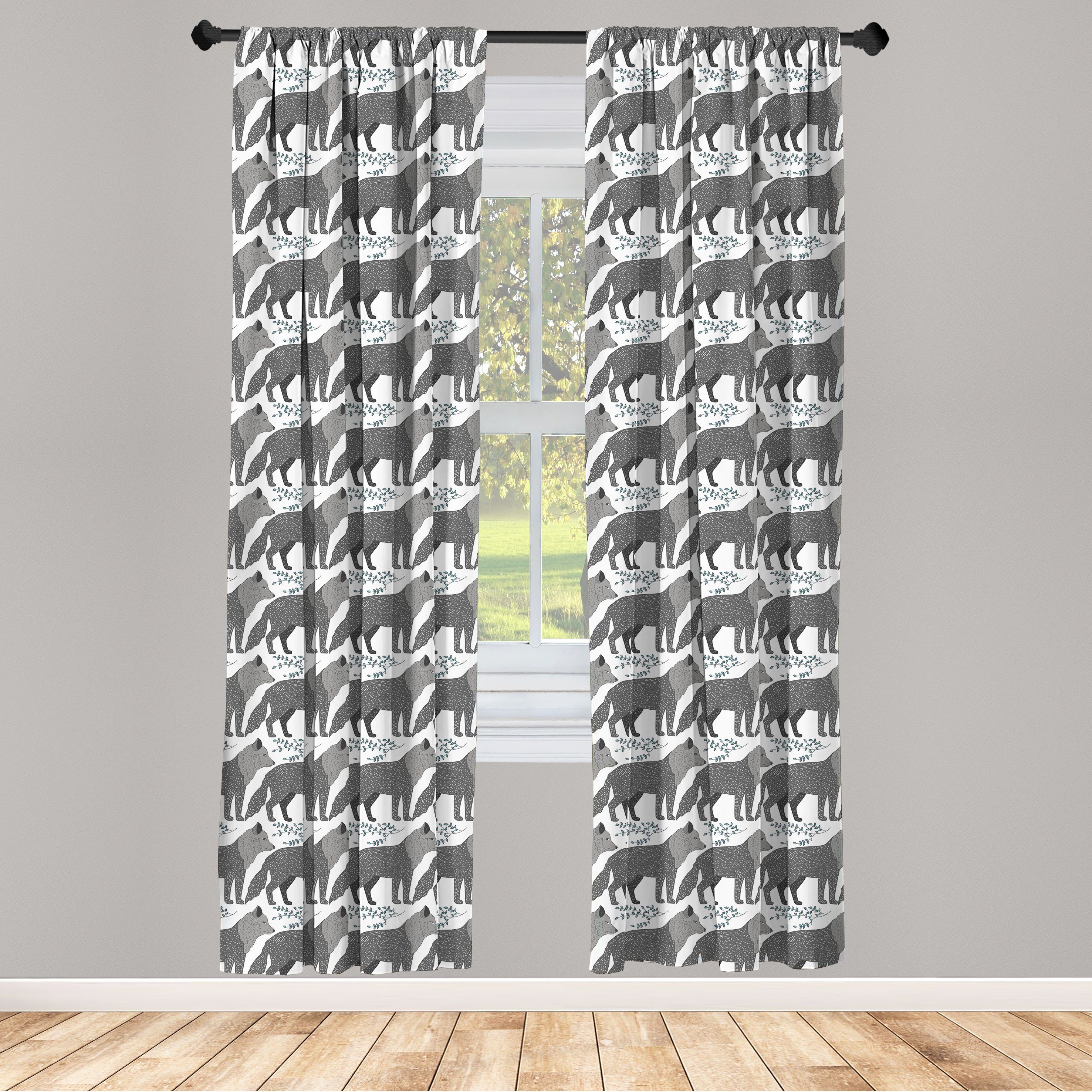 Gardine Vorhang für Wohnzimmer Schlafzimmer Dekor, Abakuhaus, Microfaser, Wolf Waldtiere und Blätter