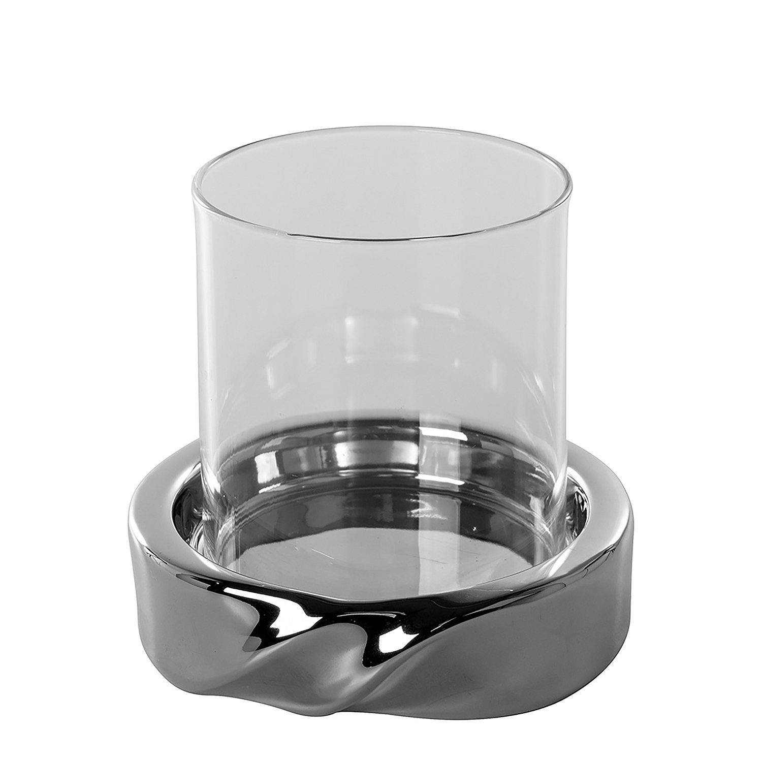 Fink Windlicht LE DECOR Windlicht mit Glas - H.10cm x D.11cm - silberfarben - Keramik (1 St., Kerzenleuchter - Windlichthalter), Moderner Kerzenhalter Leuchter - Stilvolle Deko für Ihr Zuhause