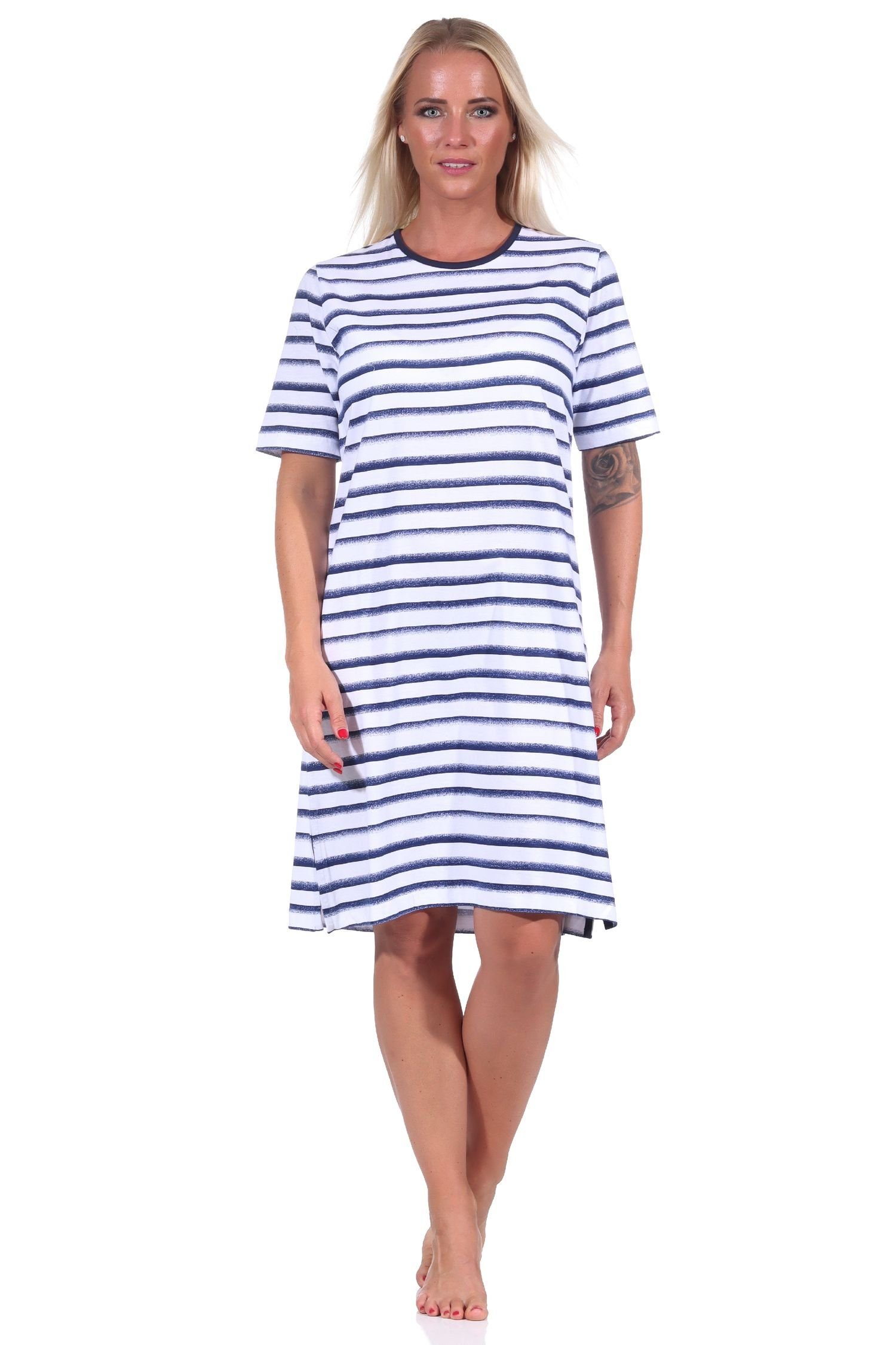 Normann -auch Nachthemd Damen in Nachthemd Streifenoptik in Übergröße maritimer marine kurzarm