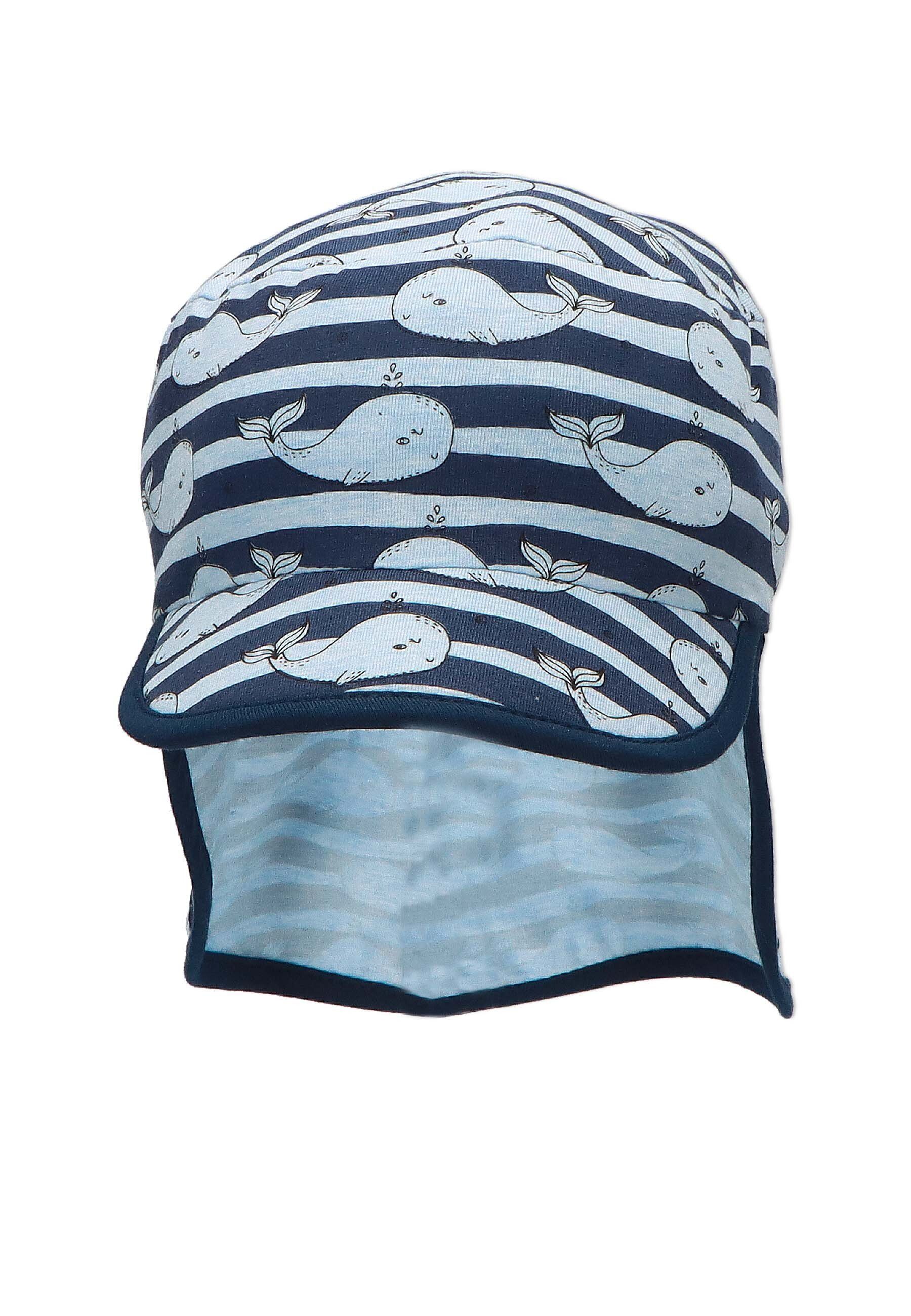 Sterntaler® Beanie »Schirmmütze mit Nackenschutz« (1-St) Schirmmütze Baby -  Mütze mit Nackenschutz in Beige mit UV-Schutz 30+ Hut mit Schirm für Kinder  aus Jersey mit Streifen und Walen