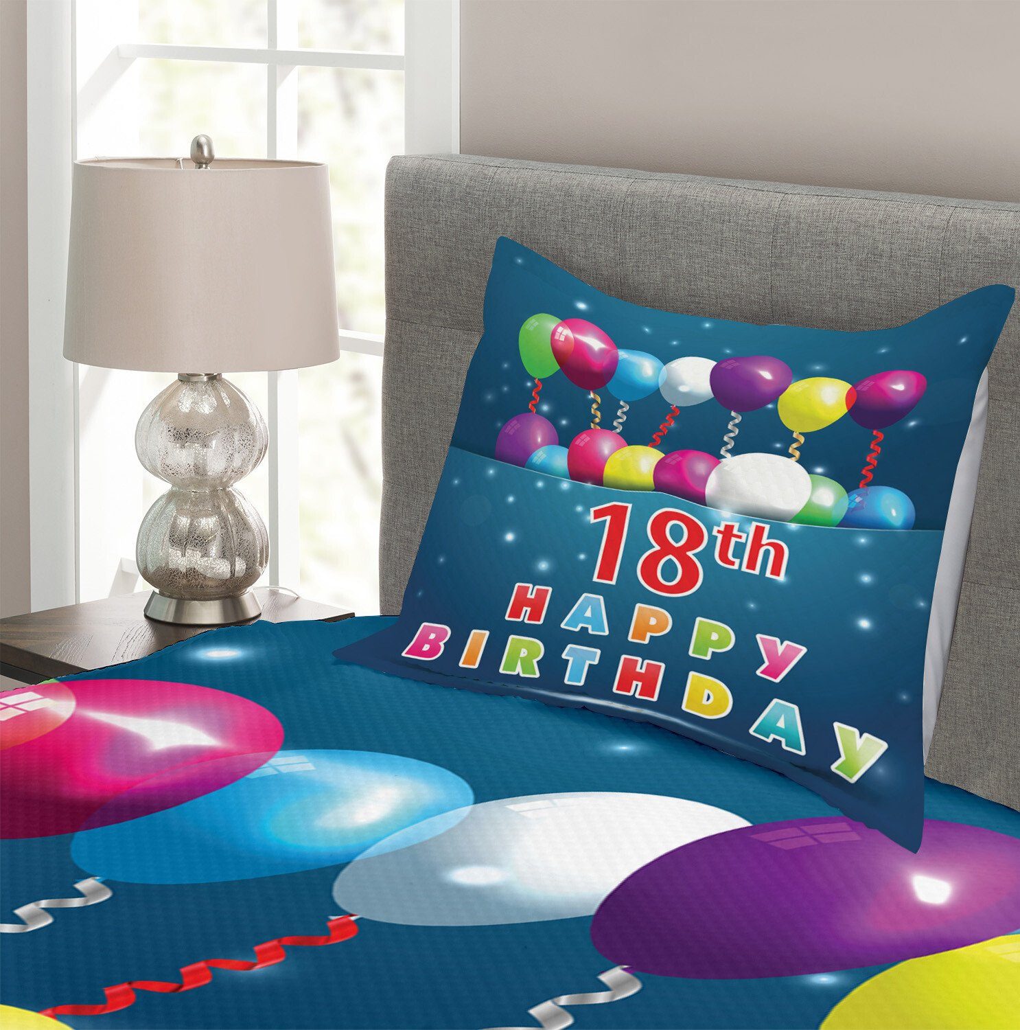 Bunt Waschbar, mit 18. Set Ballons Kissenbezügen Abakuhaus, Tagesdecke Geburtstag