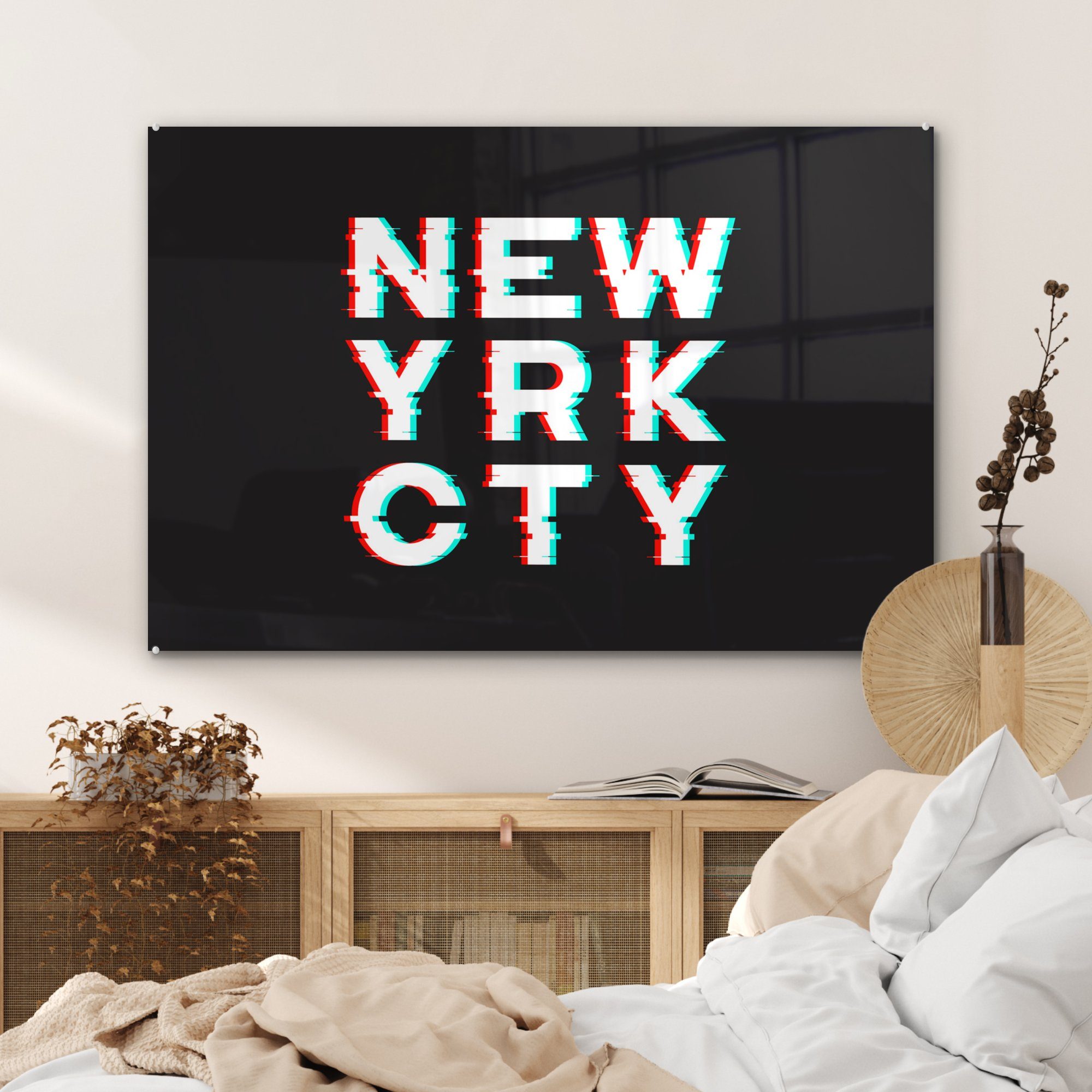 MuchoWow Acrylglasbild New York - Schlafzimmer Stadt Rot, - Acrylglasbilder Wohnzimmer (1 St), &