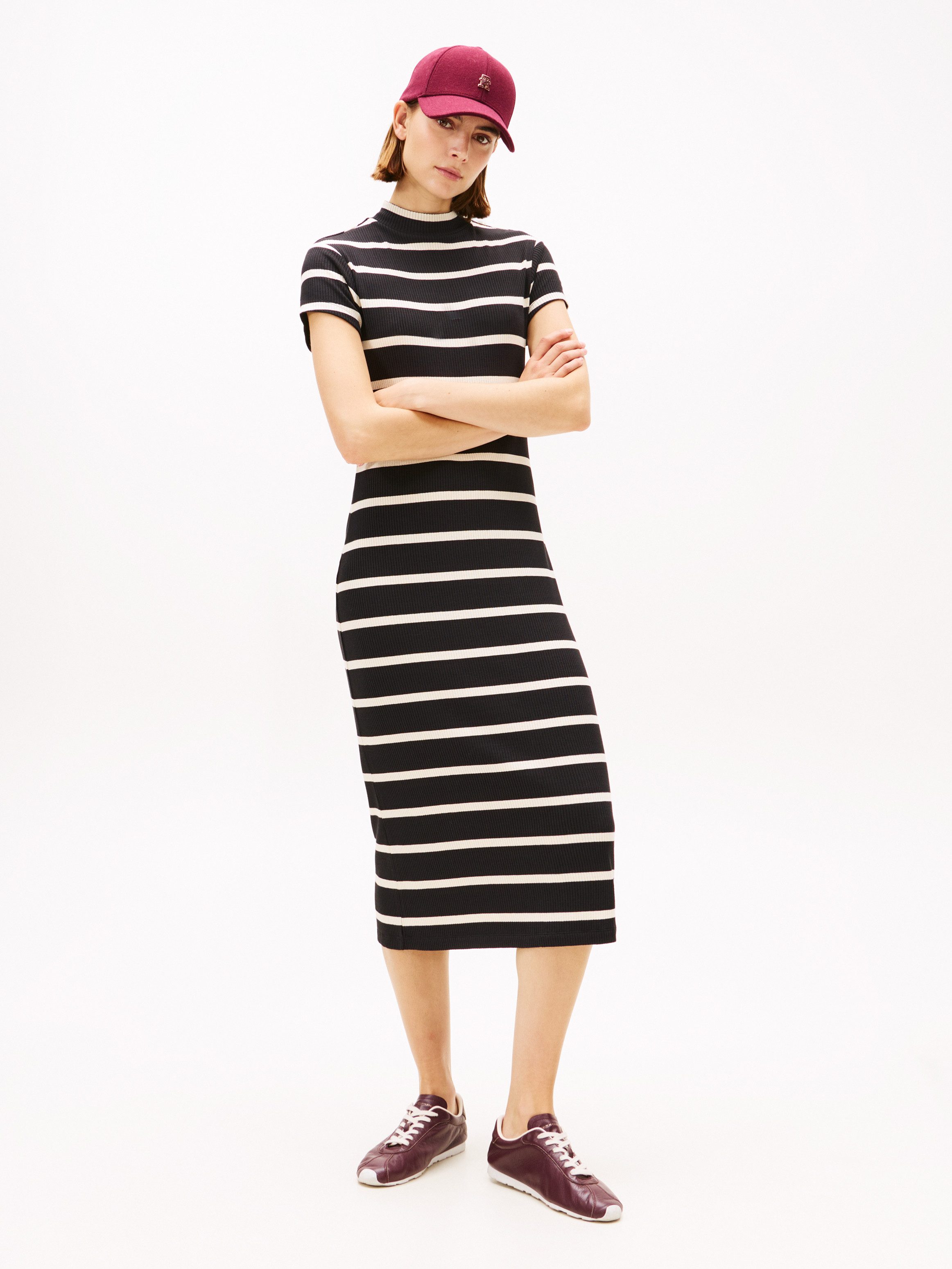 Tommy Hilfiger Jerseykleid SLIM 5X2 RIB MOCK-NK SS DRS in gerippter Struktu günstig online kaufen