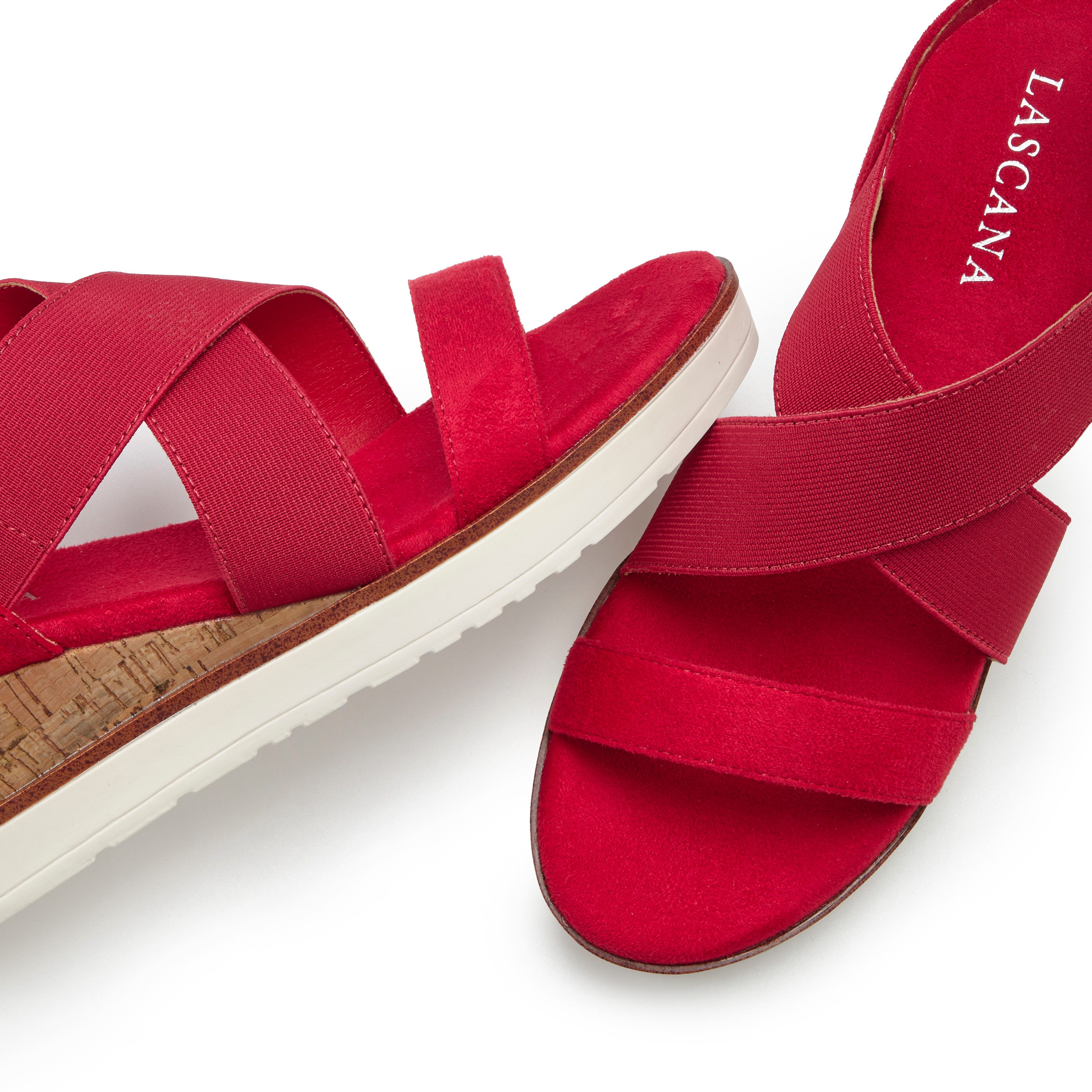 LASCANA Sommerschuh, offener Schuh, Sandale, Keilsandalette, Sandalette mit elastischen Riemchen VEGAN