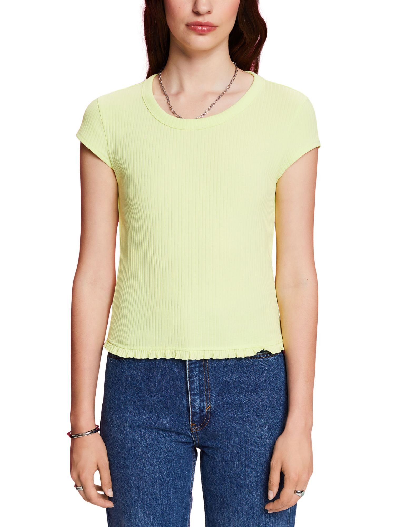 Rüschensaum YELLOW LIME mit T-Shirt T-Shirt Geripptes (1-tlg) Esprit edc by