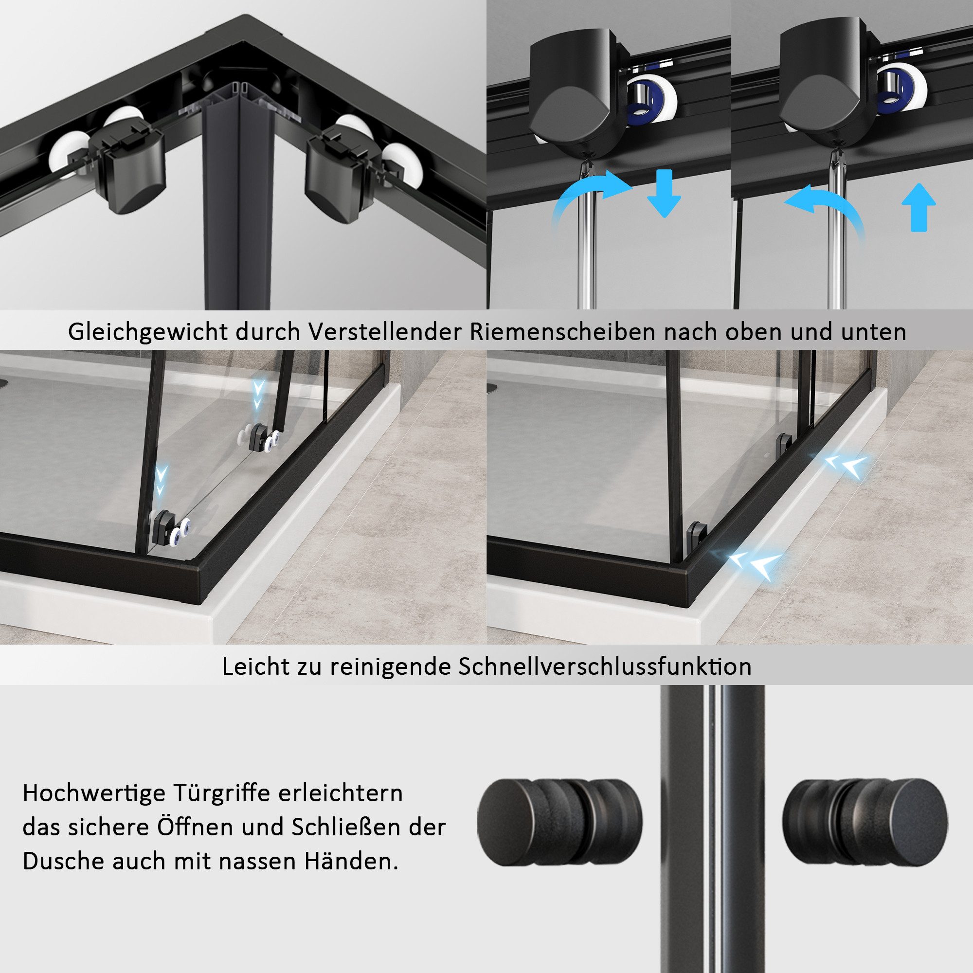 Hopibath Eckdusche Duschkabine 90x80 Eckeinstieg Doppelt Schiebetür Falttüren, BxT: 80x90 cm, 5mm Sicherheitsglas, Duschabtrennung, Schwarz / Chrom / Klarglas, Rechts-und Links montierbar