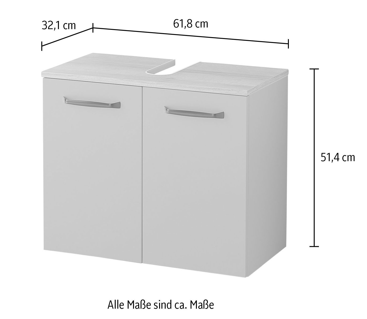 Saphir Waschbeckenunterschrank Quickset 500, 2 Türen, Siphonausschnitt Waschbeckenschrank inkl. Türdämpfer, Griffe in Schwarz – Bild 5 von 5