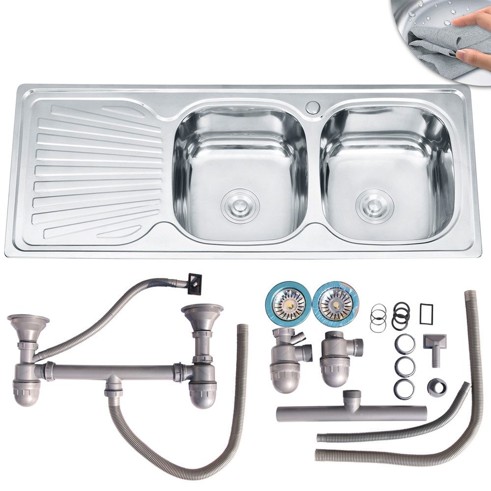 Feel2Home Edelstahlspüle 120cm Doppel Spülbecken Ablage Einbauspüle Edelsta günstig online kaufen