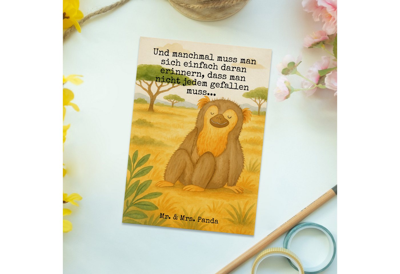 Thumbnail - Mr. & Mrs. Panda Postkarte Affe Design - Weiß - Geschenk, Einladung, Selbstliebe, Dankeskarte, W, Glänzende Vorderseite