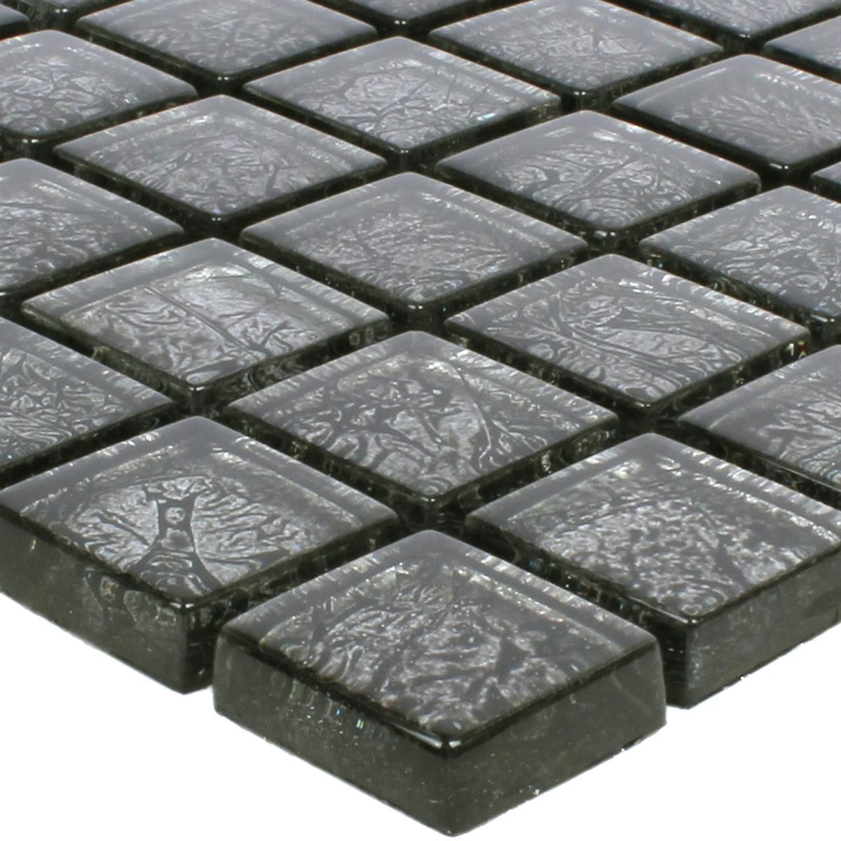Mosafil Mosaikfliesen Mosaikfliesen Glas Kandila Schwarz 23x23x8mm, Glas 30.000x30.000, schwarz, Verlegefertig auf ein Netz geklebt - Frostsicher - Wasserfest