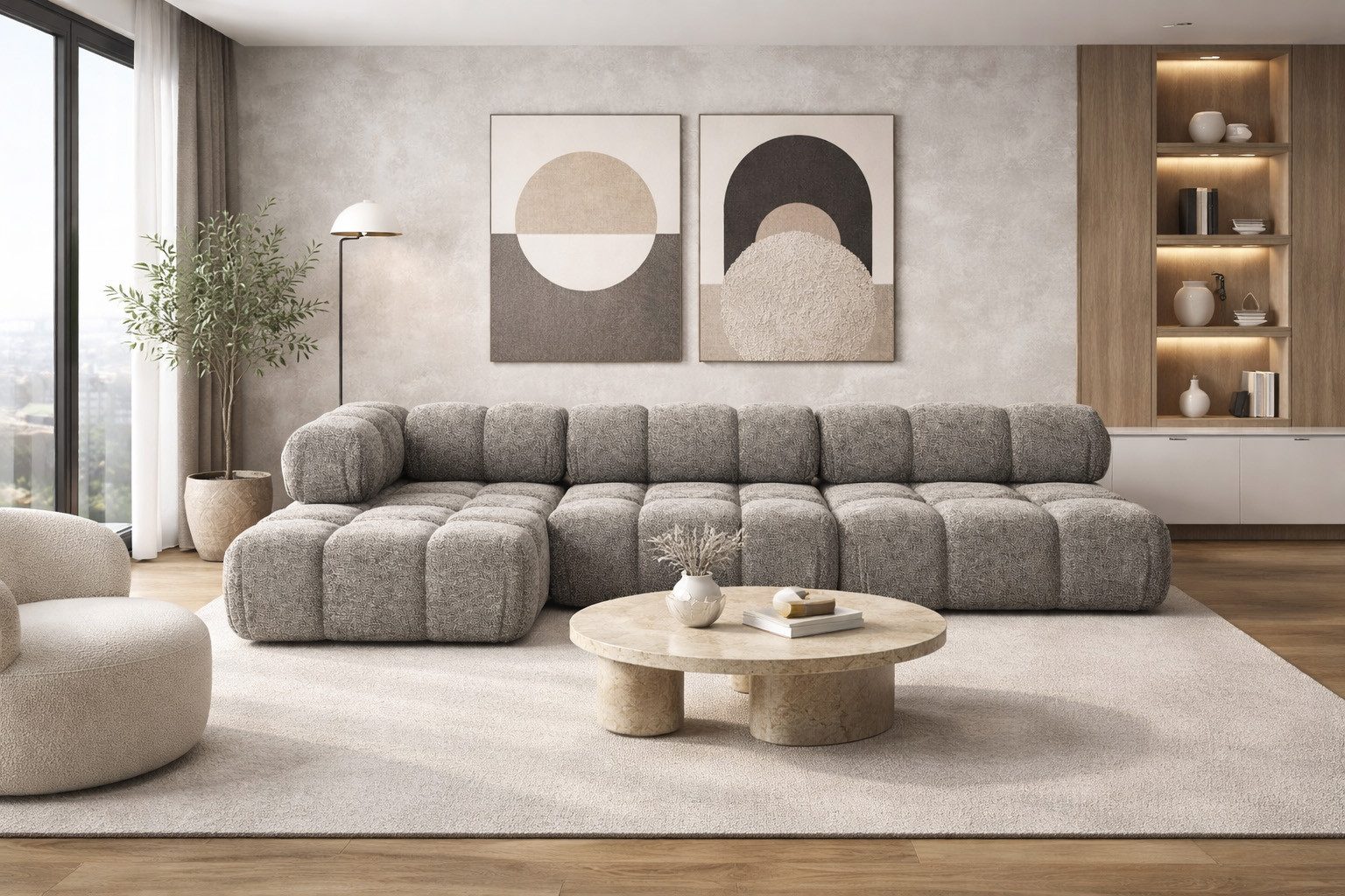 Kaiser Möbel Ecksofa L-form, Wohnlandschaft für Wohnzimmer, Bouclé-Stoff Abriamo, Selia, Ecksofa, Modernes L-Design,Weiche, abgerundete Formen,Trendiger Bouclé-Stoff