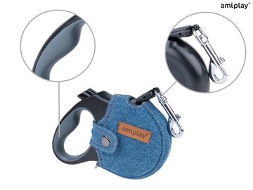 amiplay Hundeleine Denim, Baumwolle (Automatische Roll-Leine mit Schützhülle), Hunde Roll-Leine INFINI FREEDOM mit Schutzhülle DENIM