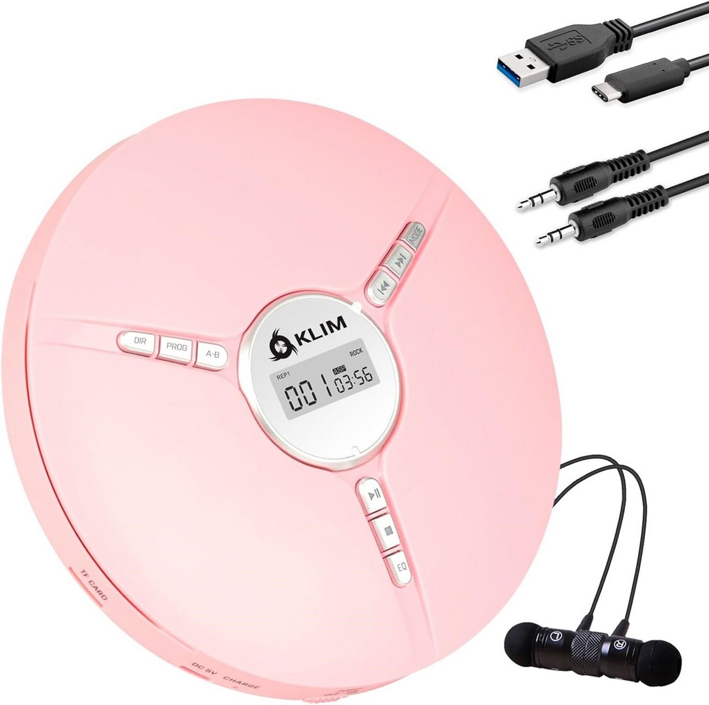 KLIM Tragbarer Discman, inklusive Kopfhörer Stereo-CD Player (hochwertiger CD-Spieler für unverwechselbares Hörerlebnis, MP3)