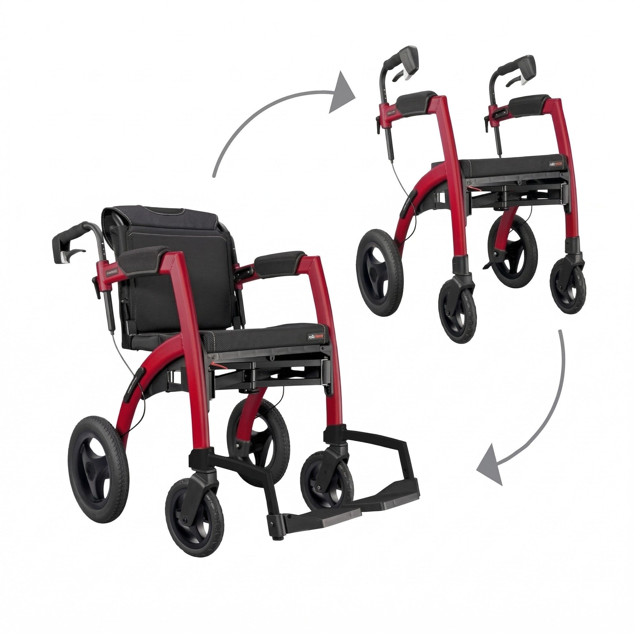 Rollz International Rollator Rollz Motion Performance mit Luftbereifung 2in1 Rollator & Rollstuhl, inklusive Rückenlehne & Beinstützen