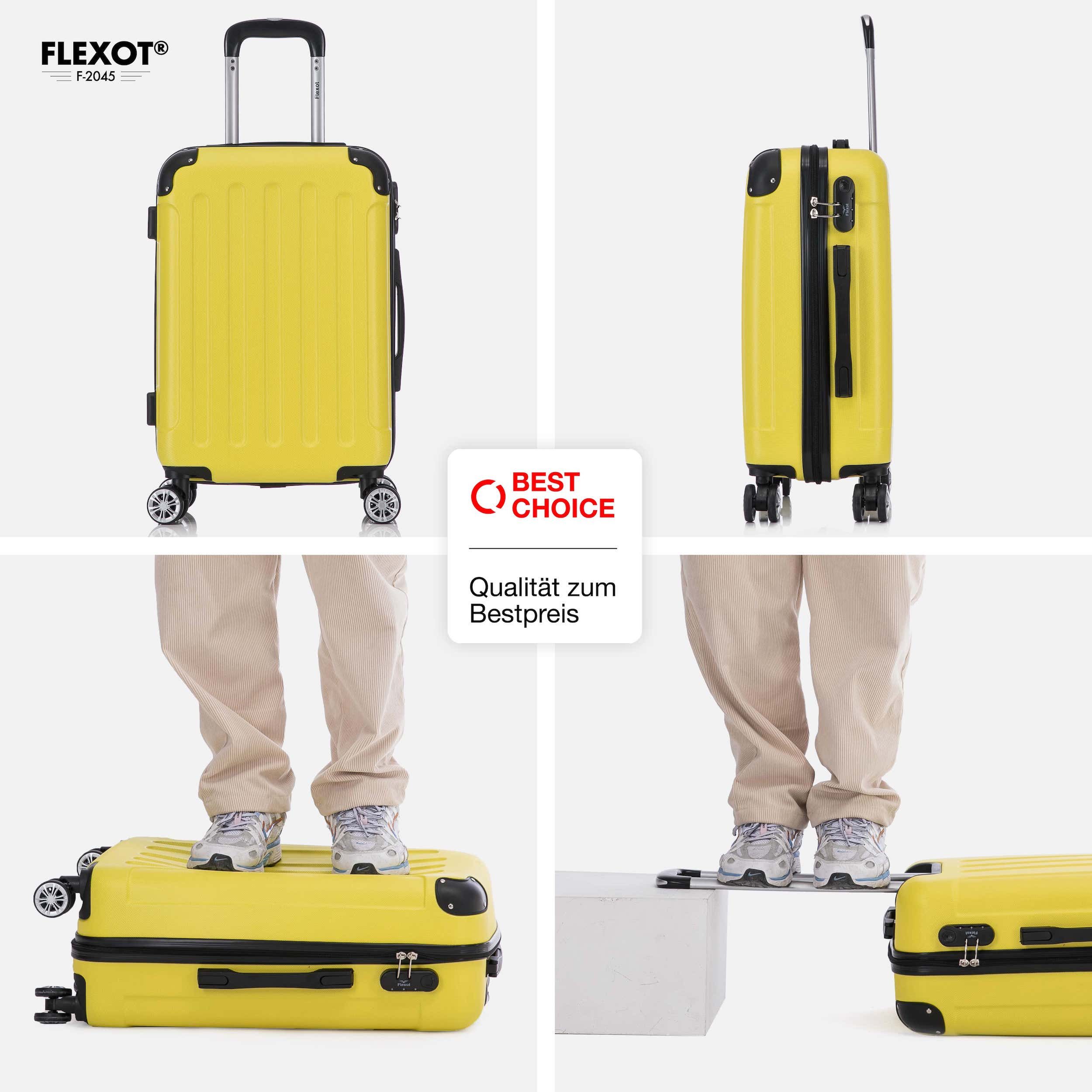 Flexot Hartschalen-Trolley F-2045 Kofferset, 360° Rollen, robuster Reisekoffer, Bordcase, 4 Rollen, Robuster und moderner Koffer mit vier 360° Rollen und Zahlenschloss