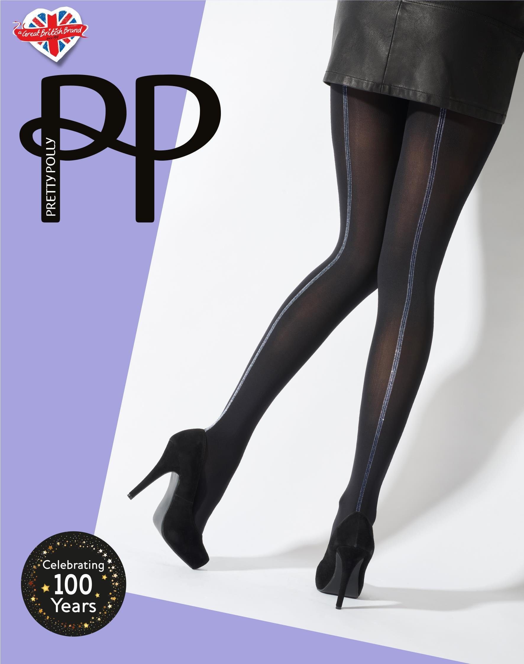 Pretty Polly Feinstrumpfhose Premium Fashion Silver Stripe Backseam Opaque Tights Black/Silver OS 40 DEN (Stützstrumpfhose 1 St. glatt) verführerisch sexy