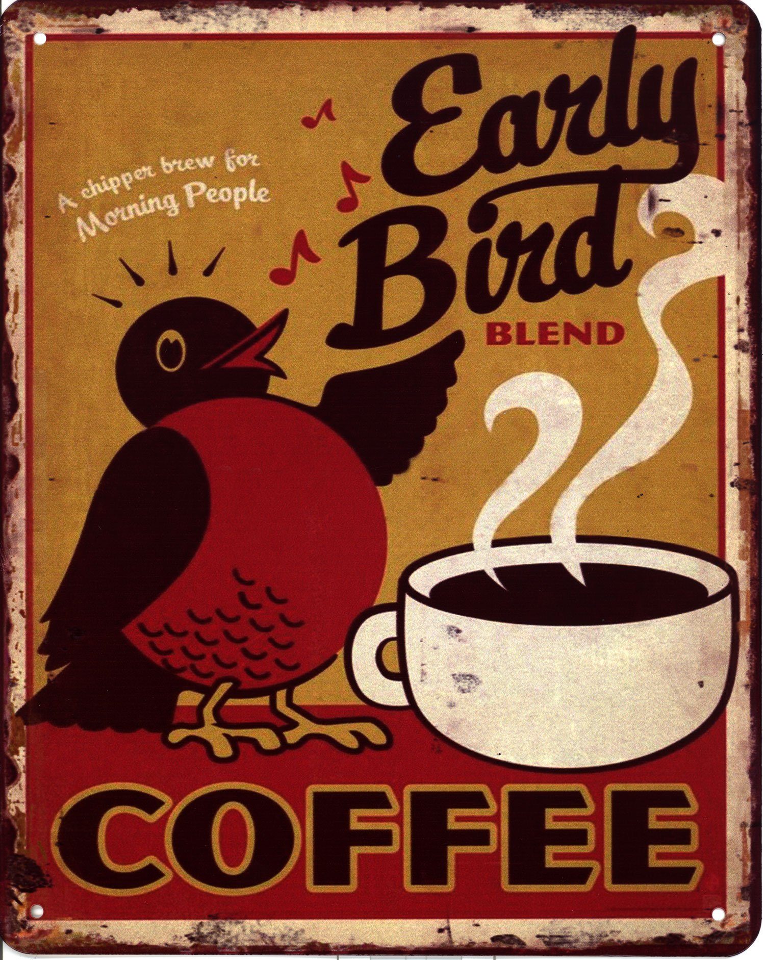 Metallschild Blechschild Early Bird Coffee
