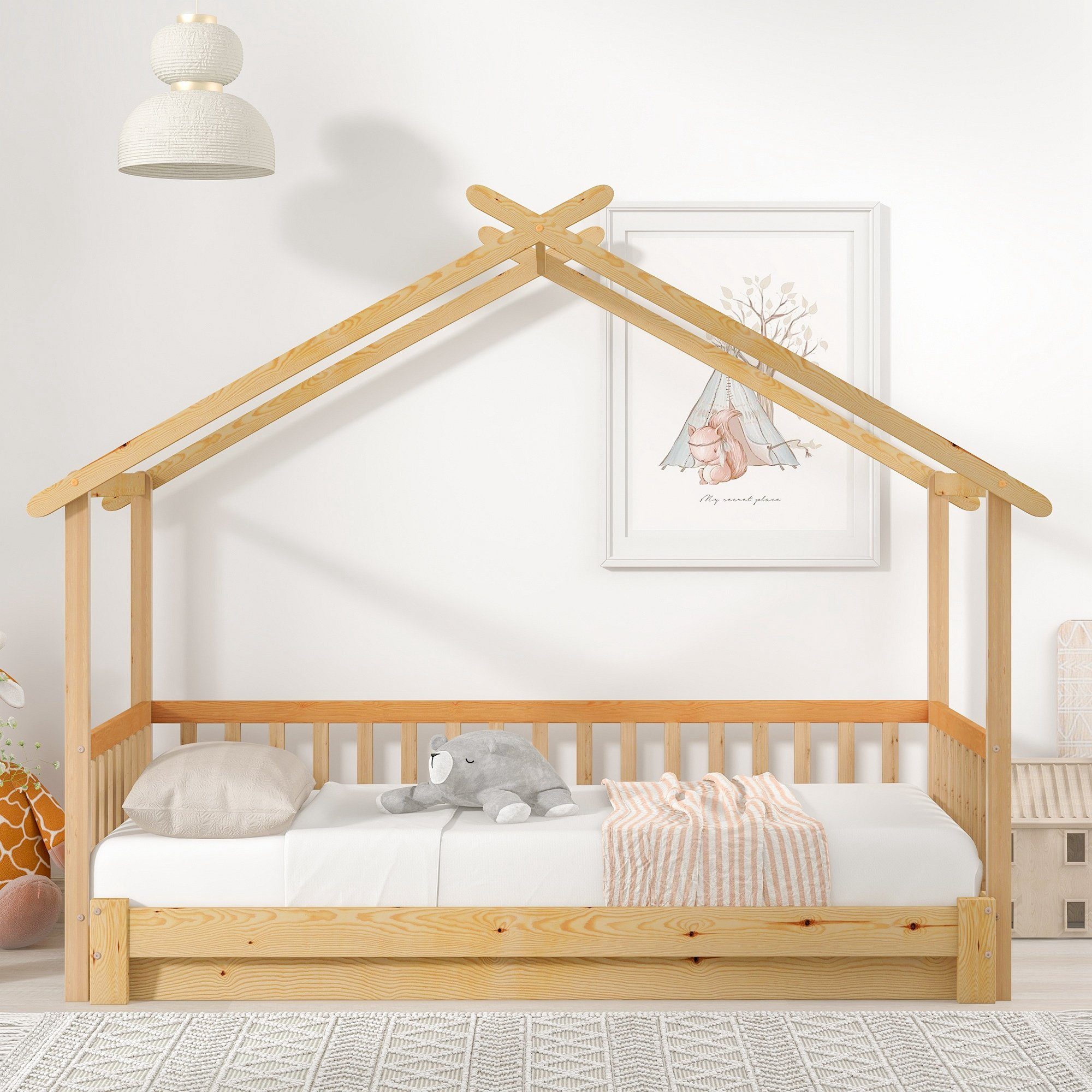 Celya Kinderbett 200x90cm Ausziehbares Baumhaus Bett, Doppelbett, reines  Massivholz, Skalierbar, Bettgröße kann geändert werden