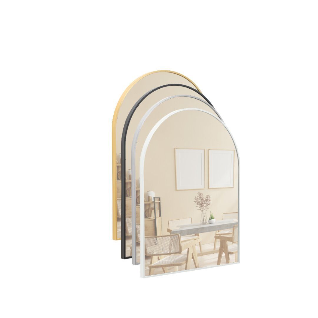 Dübel), weiß (weiß | Metallrahmen Wandspiegel und Badezimmerspiegel Spiegel Home Terra Schminkspiegel, Flurspiegel Bogenform Schrauben inklusive 60x80 weiß