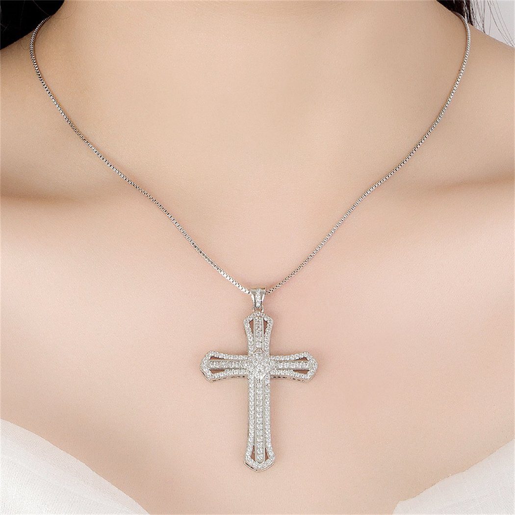 DAYUT Charm-Kette Delicate Shiny Silver Cross Zirkonia Anhänger Halskette Damen Geschenk (1-tlg)