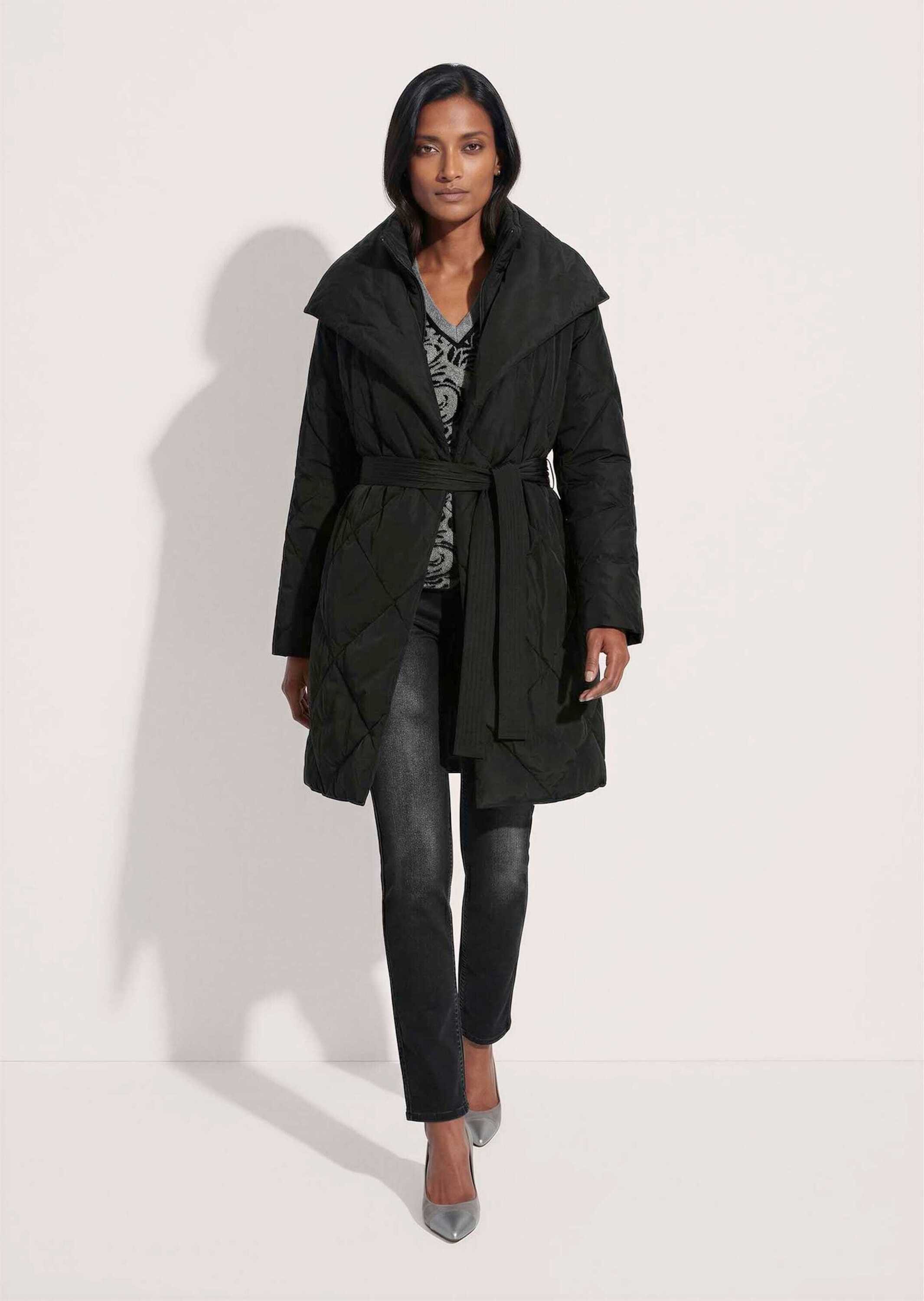 MADELEINE Steppjacke Rauten-Steppmantel mit Bindegürtel Großer Spatenkragen, verdeckte Druckknopfleiste & Eingrifftaschen