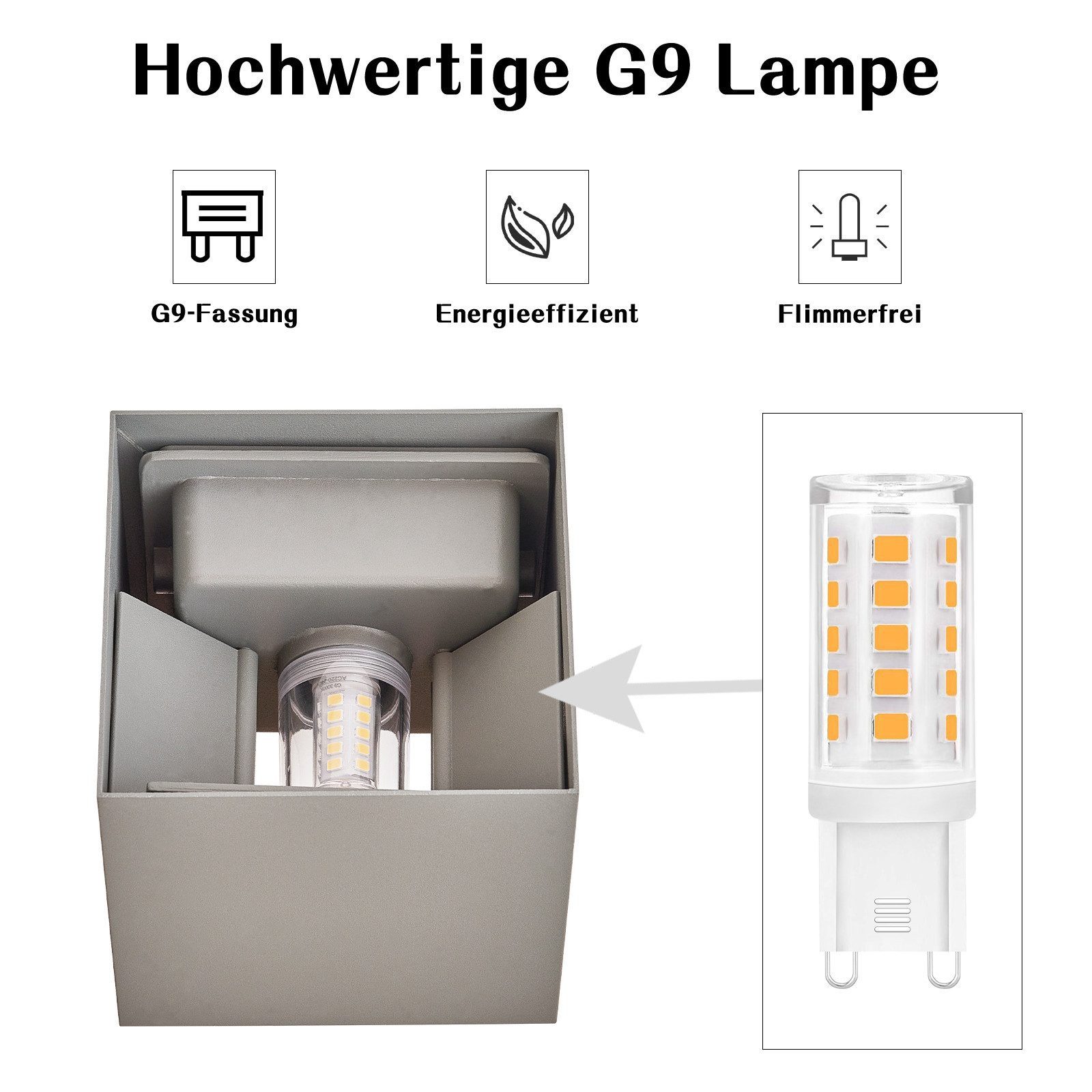 Nettlife LED Wandleuchte Innen Außen Modern Up Down Strahl G9 Außenwandlampe Schwarz/Grau, LED fest integriert, Warmweiß, für Flur Schlafzimmer Garten Treppenha – Bild 5 von 5