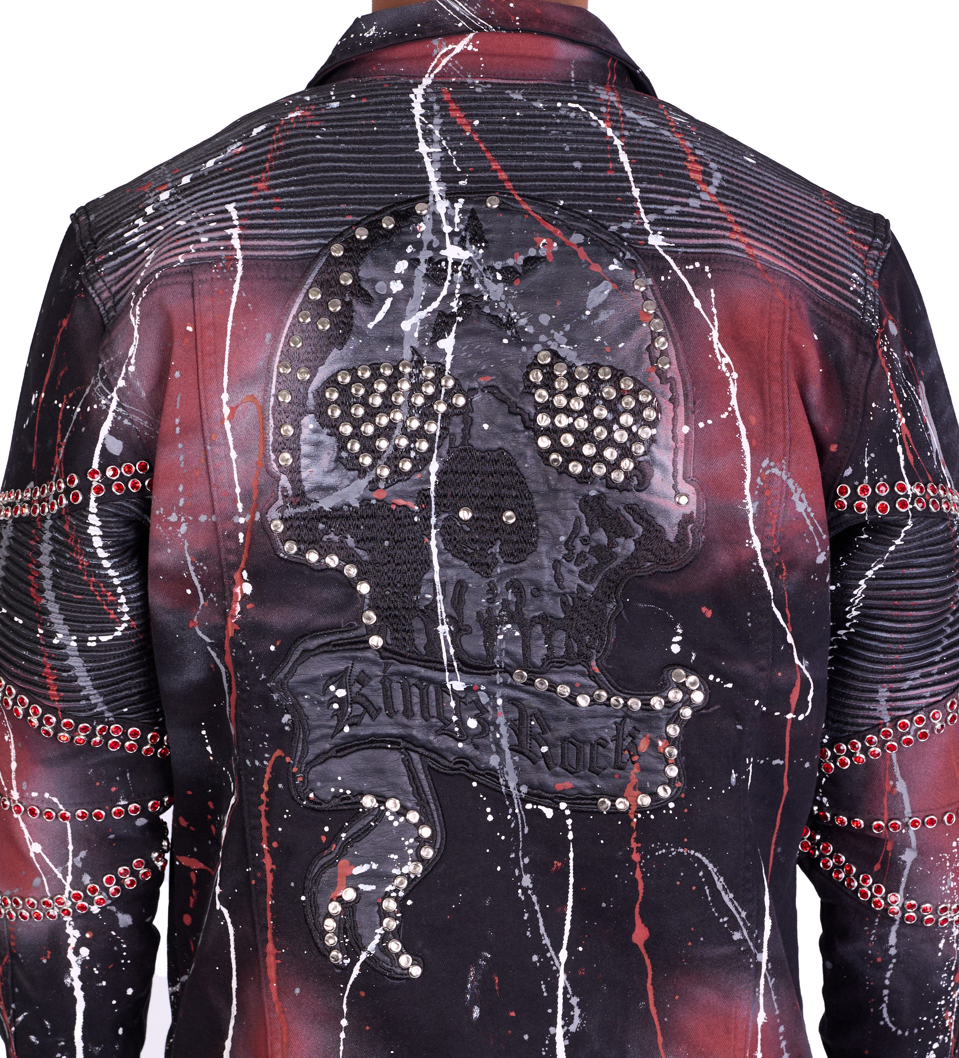 KINGZ Jeansjacke KINGZ Herren Jeansjacke mit Totenkopf Schwarz M Totenkopf, Batik Waschung