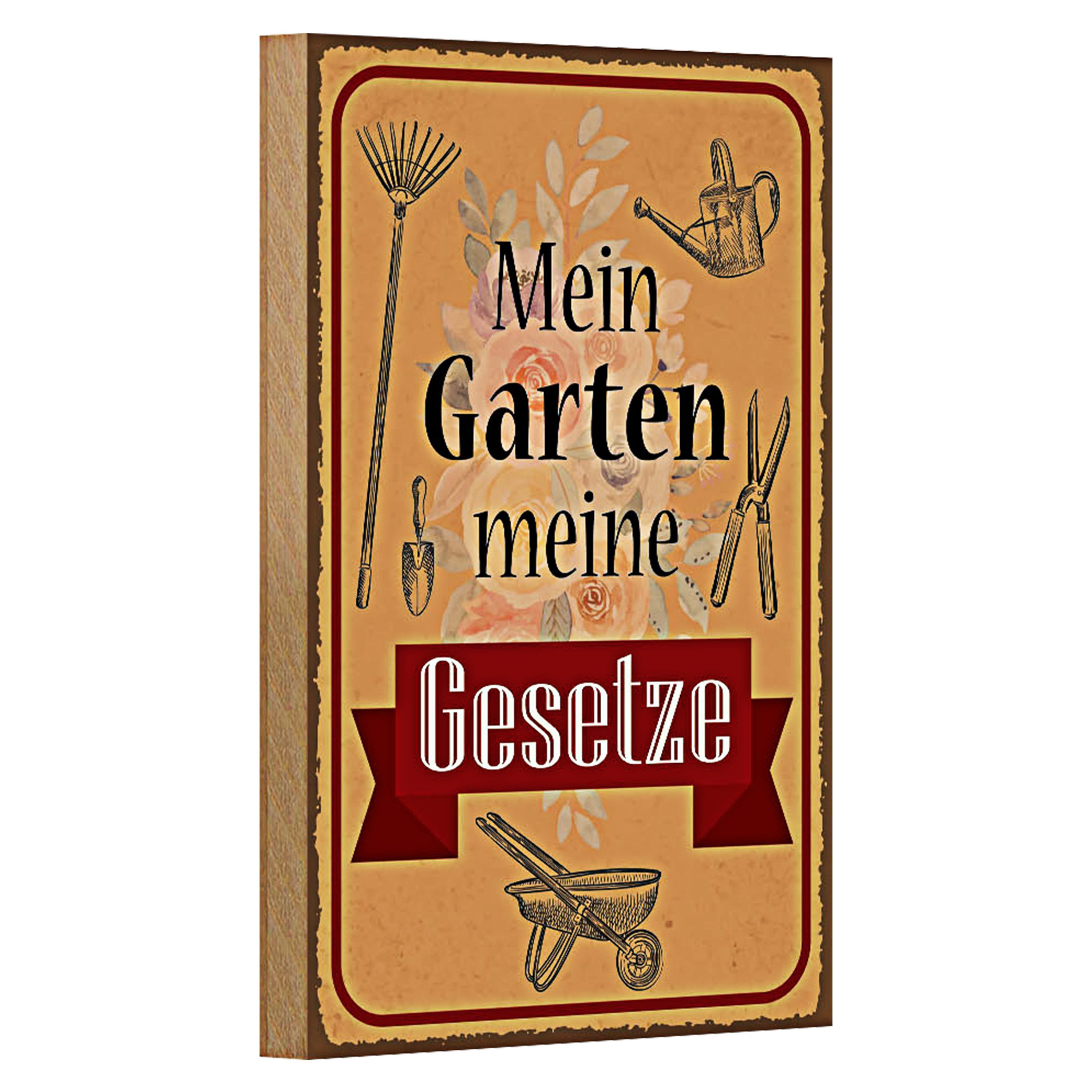 Roomando Holzbild Spruch 12x18cm mein Garten meine Gesetze