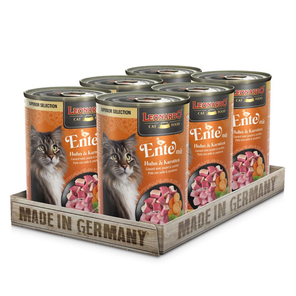 Leonardo Catfood Ente mit Huhn & Karotten - getreidefreies Nassfutter 6x400g, Nassfutter für: Katzen