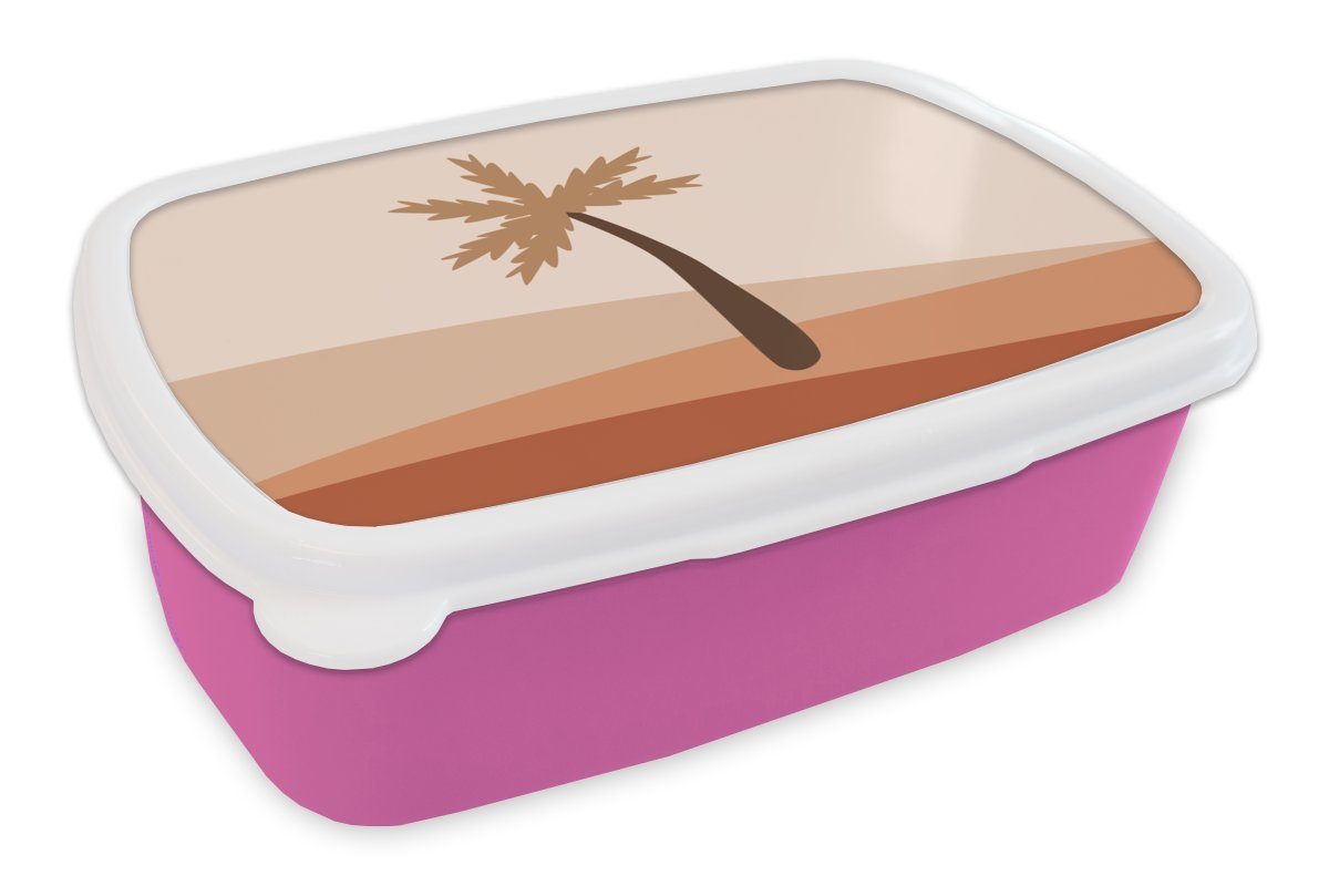 (2-tlg), Brotdose Kinder, rosa - Snackbox, - MuchoWow Erwachsene, für Braun, Kunststoff Lunchbox Mädchen, Palme Kunststoff, Sommer Brotbox