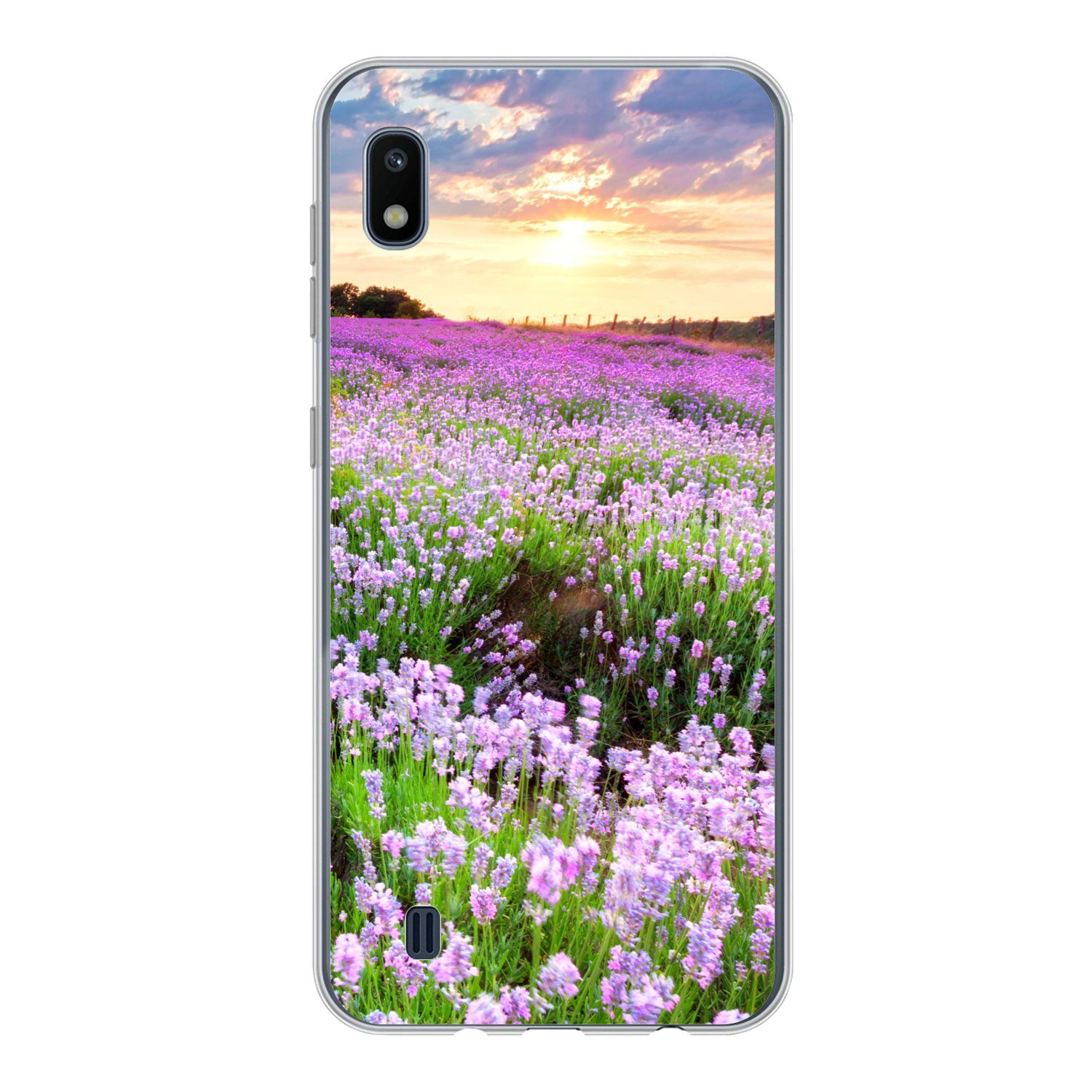 MuchoWow Handyhülle für Samsung Galaxy A10 Blumen - Lavendel - Lila - Himmel - Sonnenunter, Smartphone-Bumper, Print, Handy Schutzhülle Dünn
