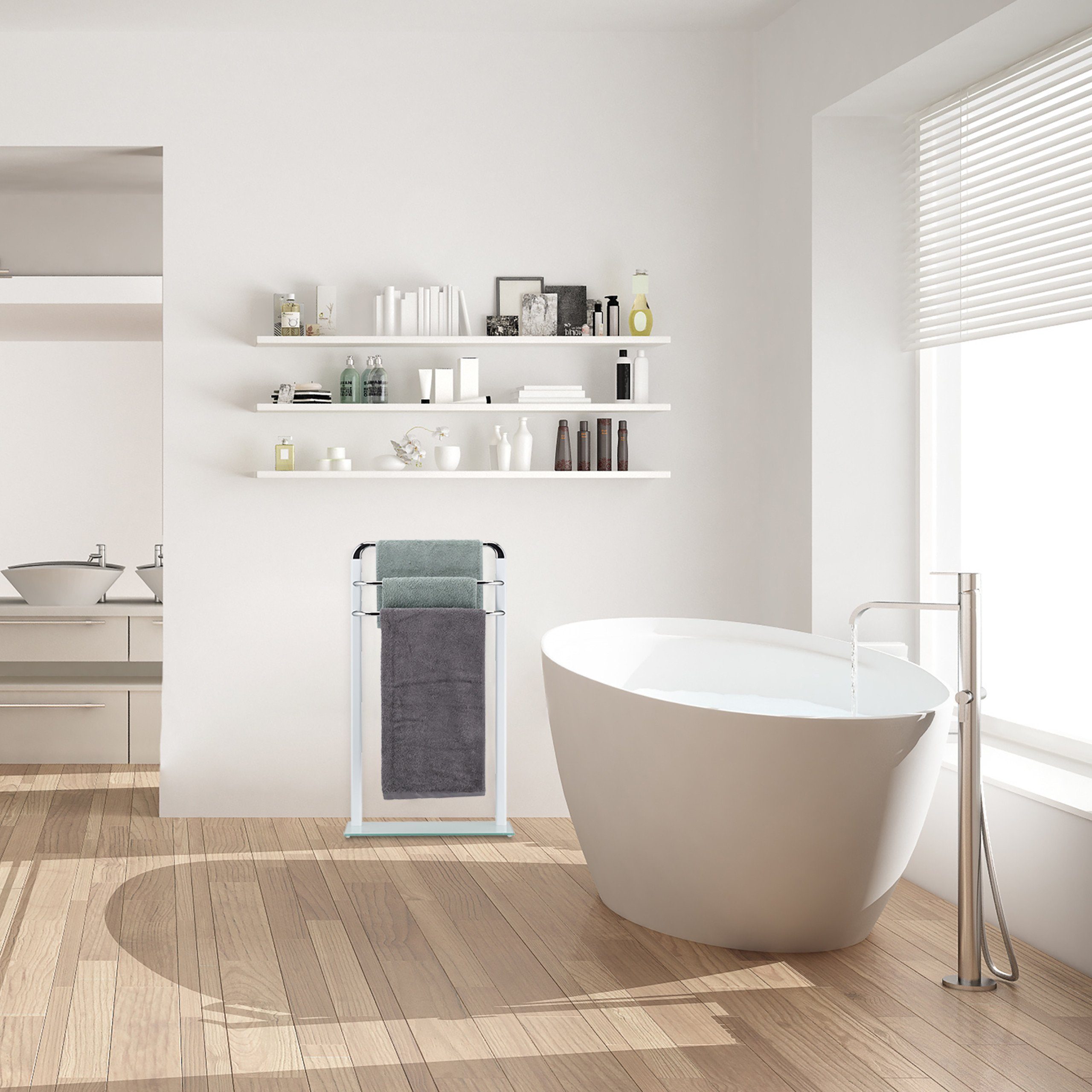 relaxdays Handtuchständer Handtuchhalter Milchglas/Chrom