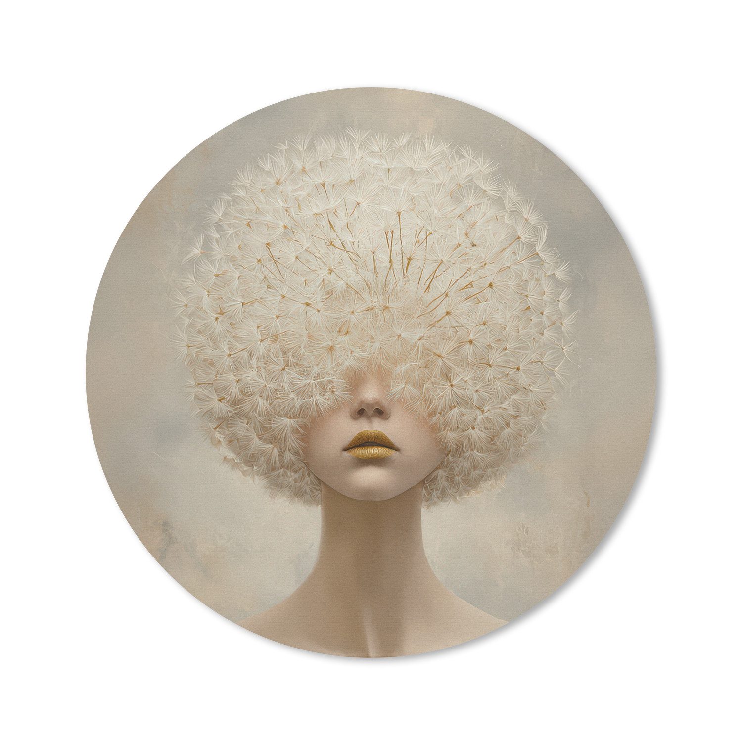 MuchoWow Mauspad Dreamy - Beige - Löwenzahnsamen (1-St), Büro für Tastatur und Maus, Mousepad Gaming, Rund 20x20 cm