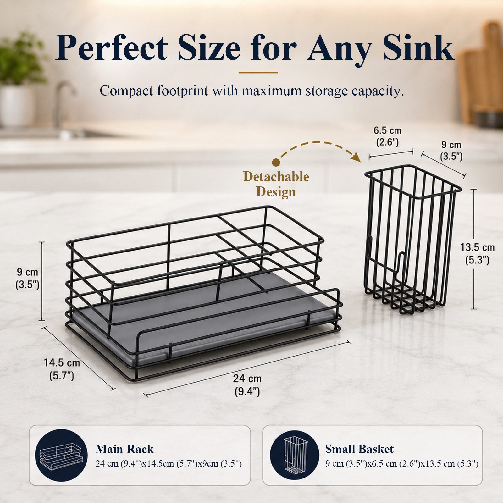 BlingBin Küchenorganizer-Set Spülbecken Organizer Küche mit Schnelltrocknender Diatomit Platte, (1er Set, 1-tlg., Maße: 23 × 11 × 10 cm), Caddy Schwammhalter mit Bürstenhalter für Spülmittel, Küchenutensilien