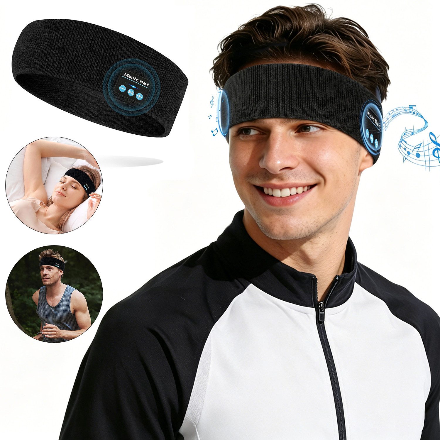 MOPUEA Schlafmaske Schlafkopfhörer Bluetooth Stirnband mit Musik Bluetooth-Kopfhörer (Augenbinde für Schlafen Sport Seitenschläfer Meditation Flugreisen)