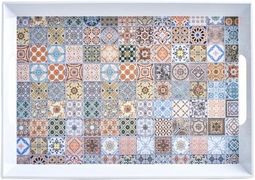 Zeller Present Tablett SERVE, Weiß, Bunt, 50 x 35 cm, mit Griffen, Melamin, Mosaik-Design