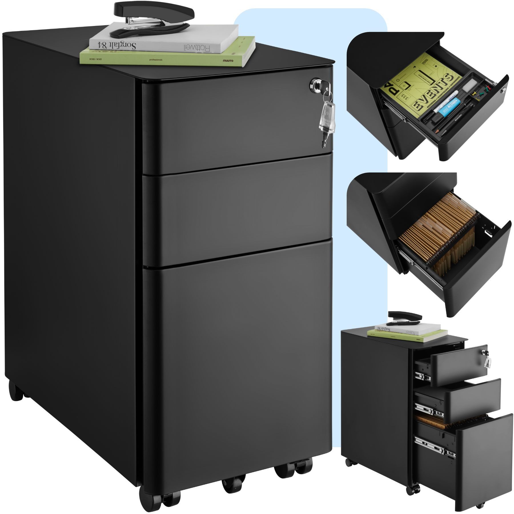 tectake Rollcontainer Aktenrollschrank, aus pulverbeschichtetem Stahl günstig online kaufen