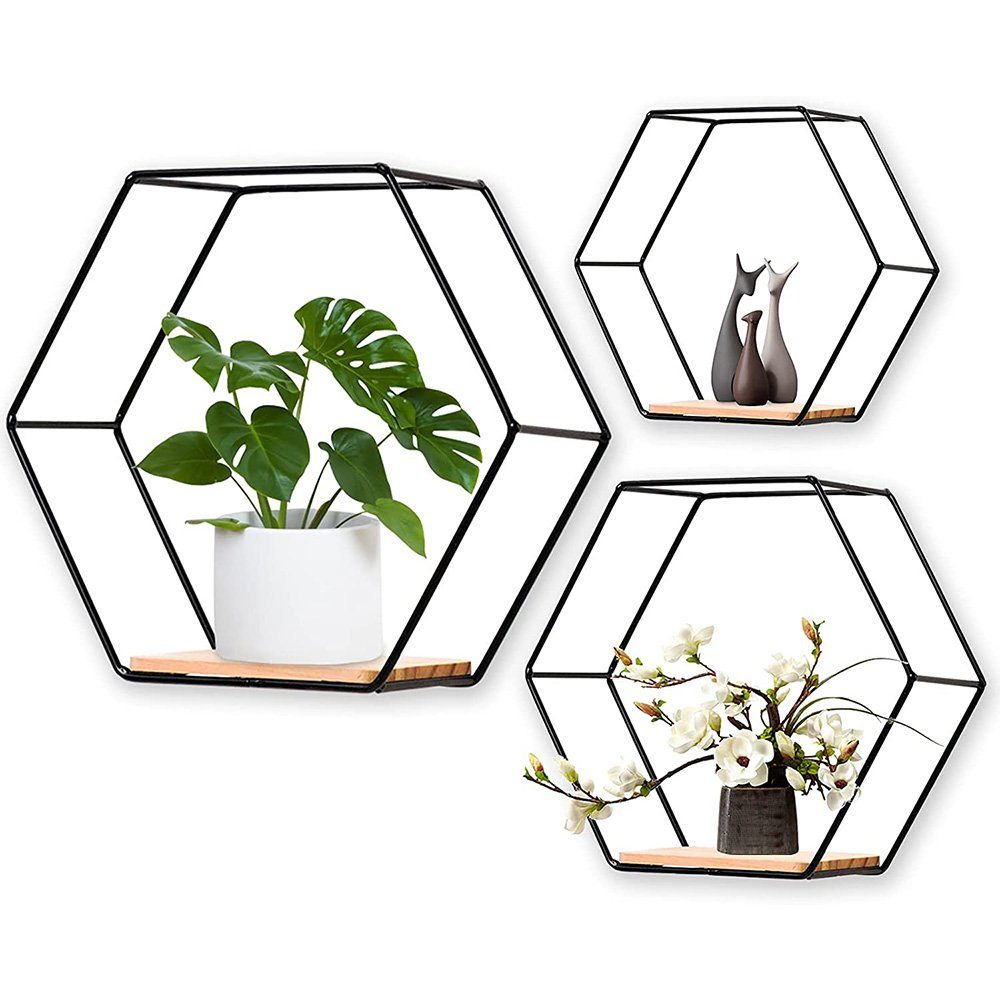 NUODWELL Wandregal 3 Stück Hexagon-Wandregalen schwarzen günstig online kaufen