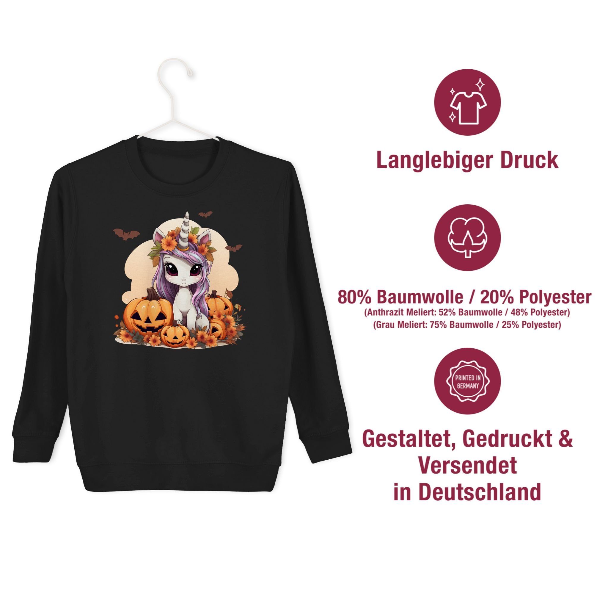 Halloween für Shirtracer Einhorn Halloween Schwarz Unicorn Kürbis 1 Kostüme Kinder Süßes Sweatshirt