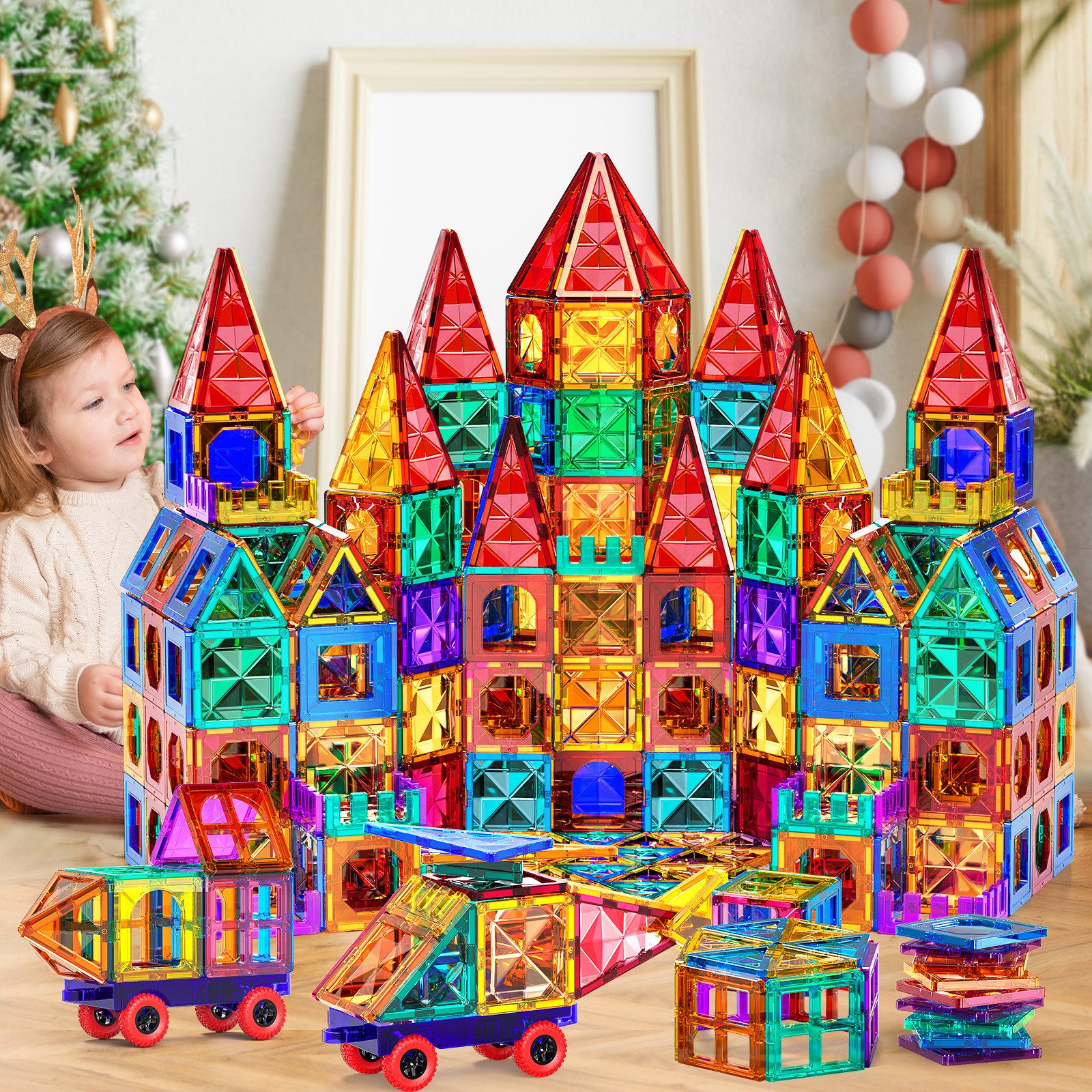 TEMI agnetspielzeug Magneten Kinder Magnetbausteine Magnet Magnetspielbausteine, (Set, 150 St., 80/102/150/180 Teile), Geschenk für 3, 4, 5, 6, 7, 8, 9 Jahre Ki – Bild 3 von 5